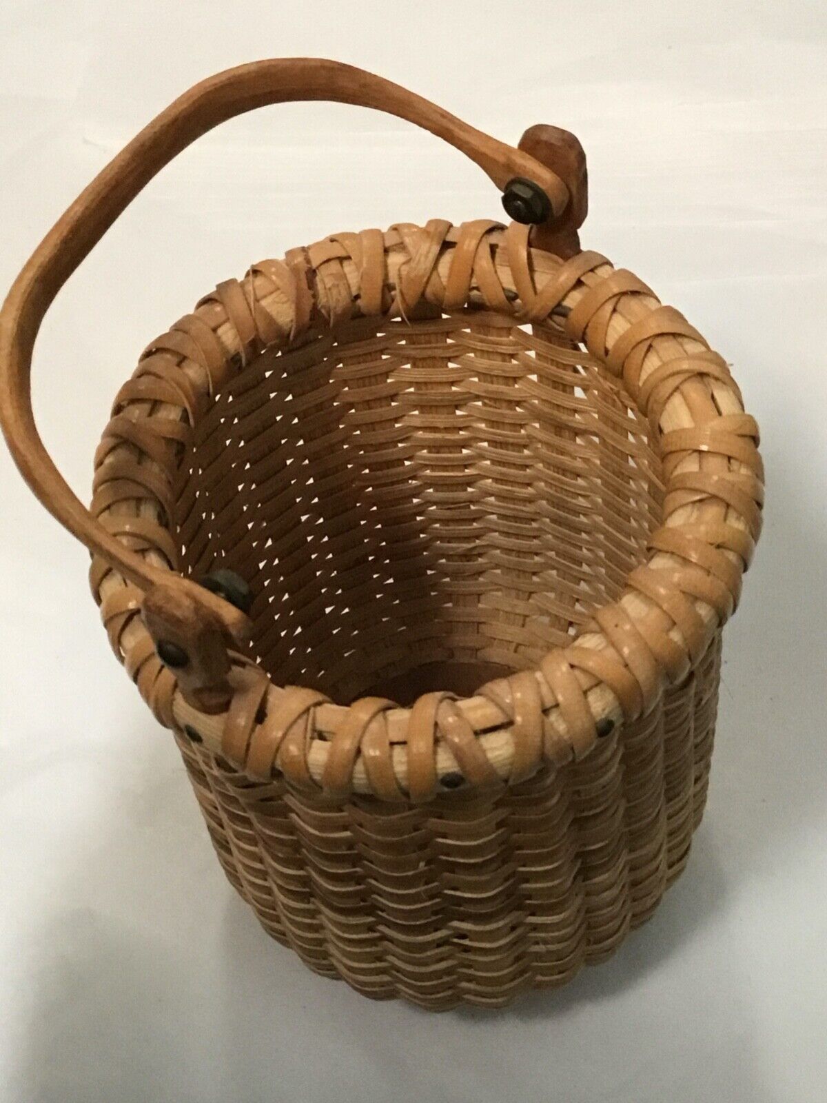 Vintage Mini Nantucket Lightship Basket with Swing Handle,3 Wide, 4” Tall