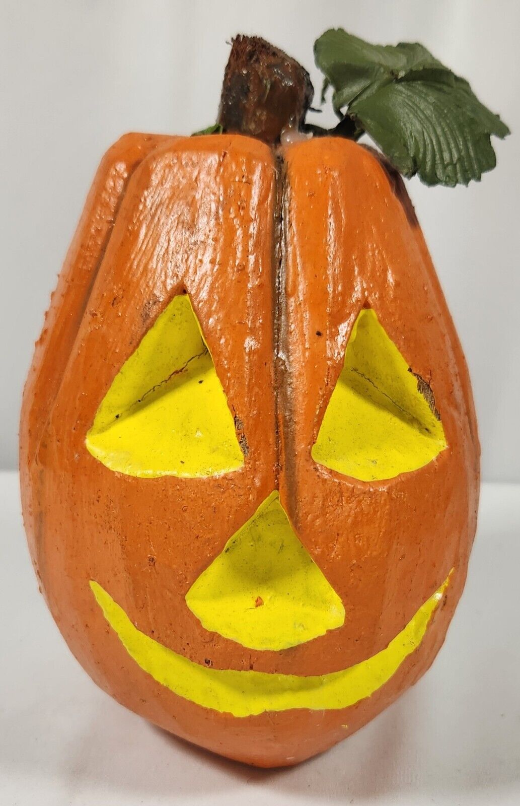 Vintage Coconut Pumpkin Halloween Jack-o-Lantern Hand Carved/Painted 7\