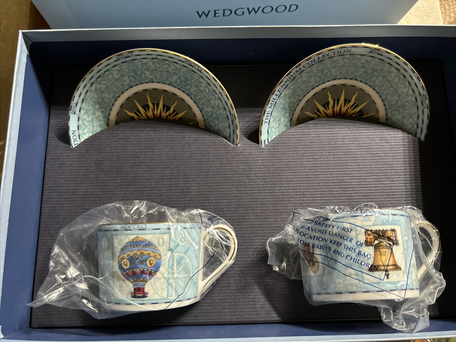 Wedgewood A Celebration Of The Millennium Two Cups & Saucers Set NEW OPEN BOX