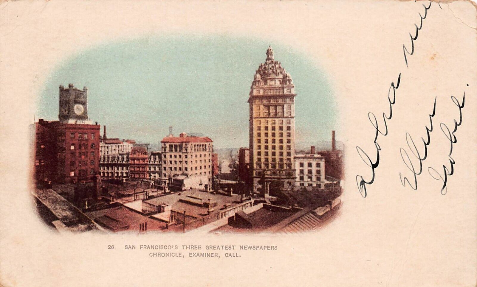 San Francisco CA Downtown c1902 Newspapers Chronicle Examiner Vtg Postcard A30