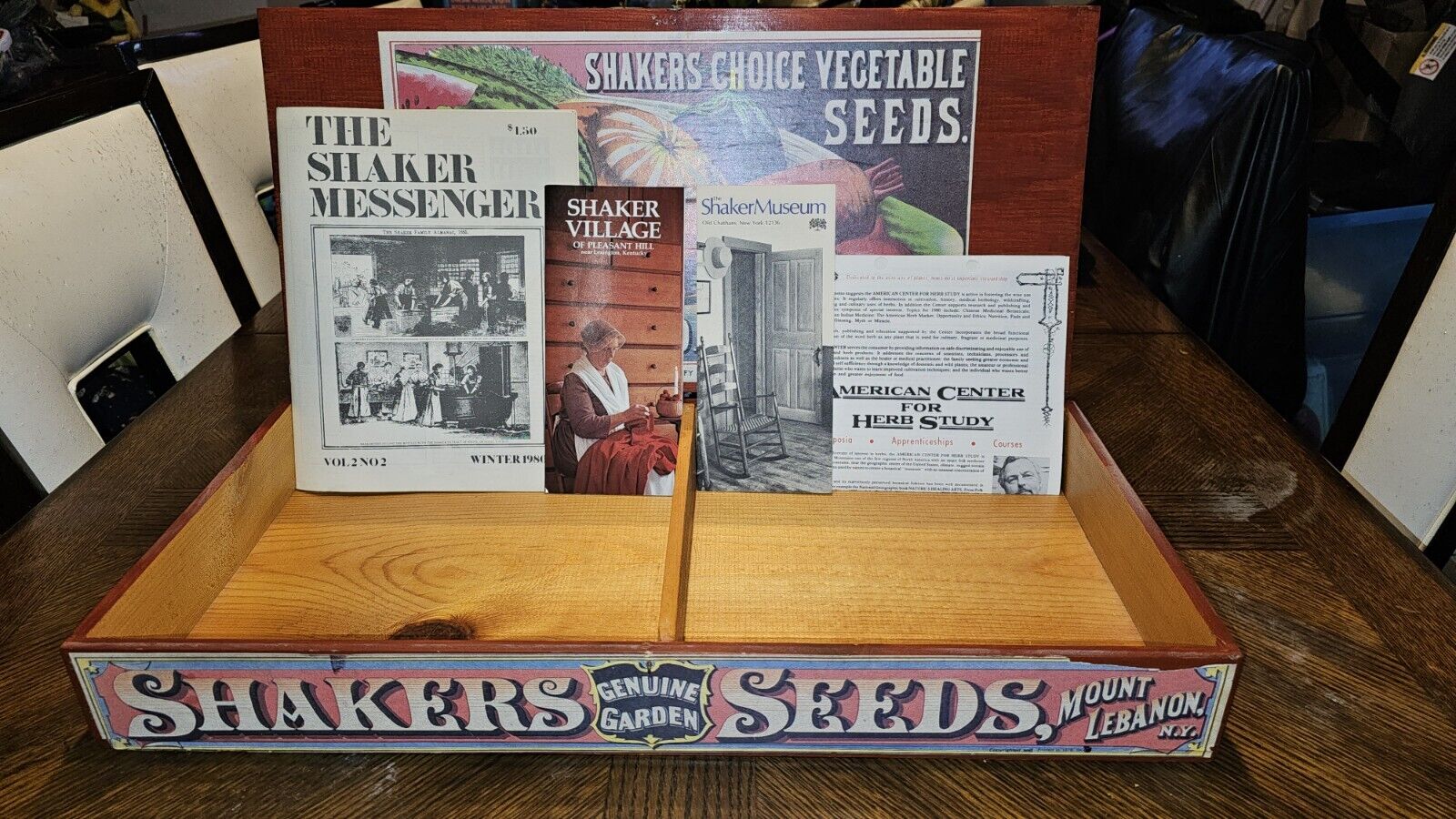 Vintage RARE Genuine Garden Shakers SEEDS BOX Mount Lebanon N.Y. Original Wood