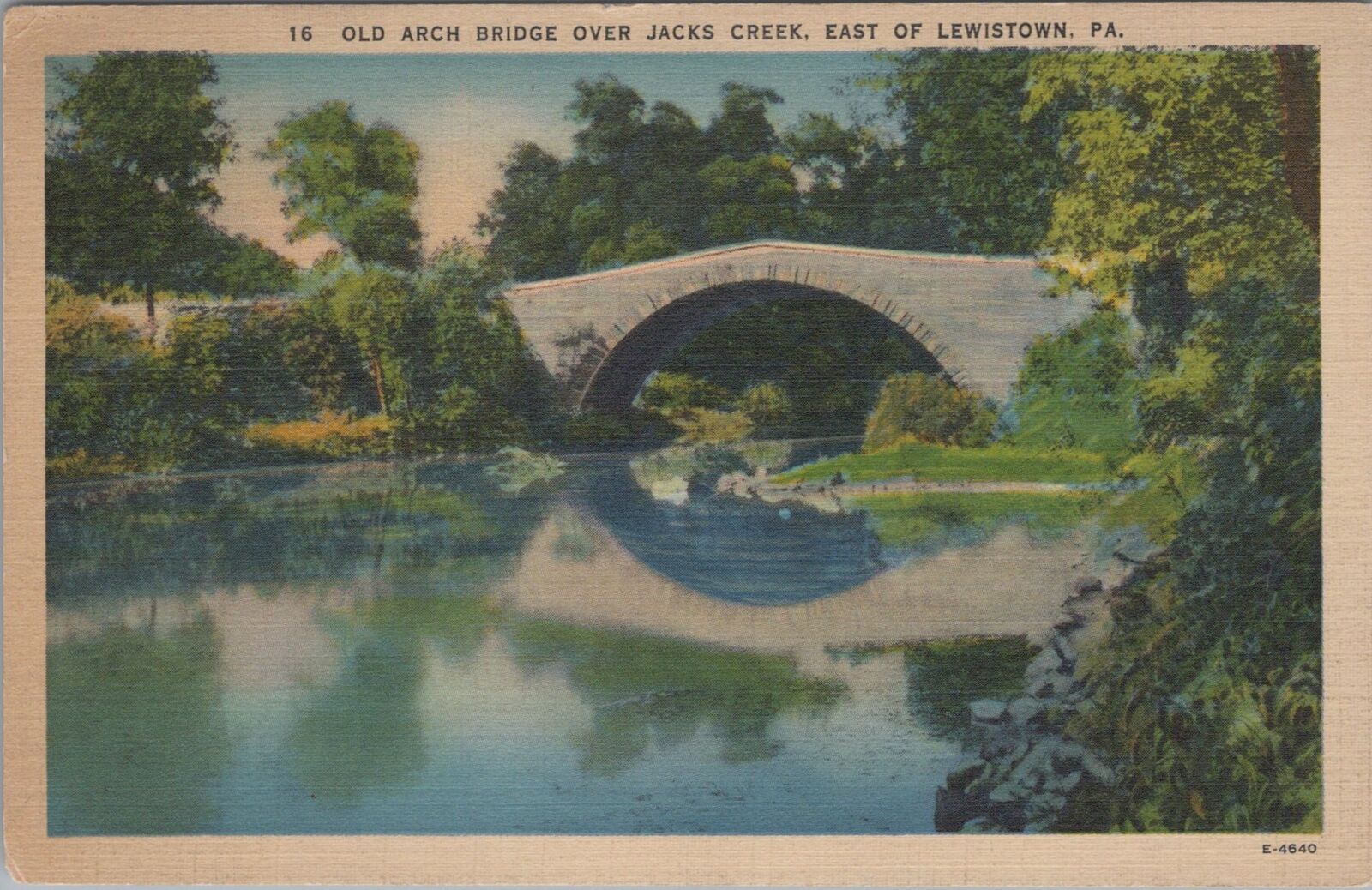 Old Arch Bridge Over Jacks Creek East of Lewistown PA Postcard,1941