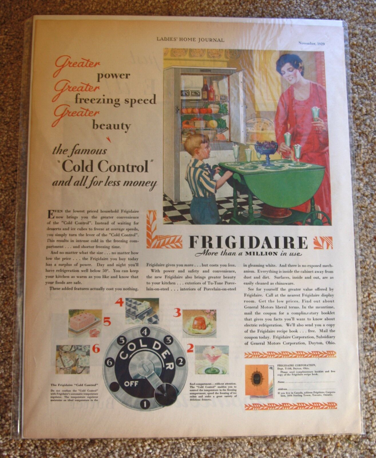 1929 Frigidaire refridgerator Print Ad from Ladies Home Journal magazine 