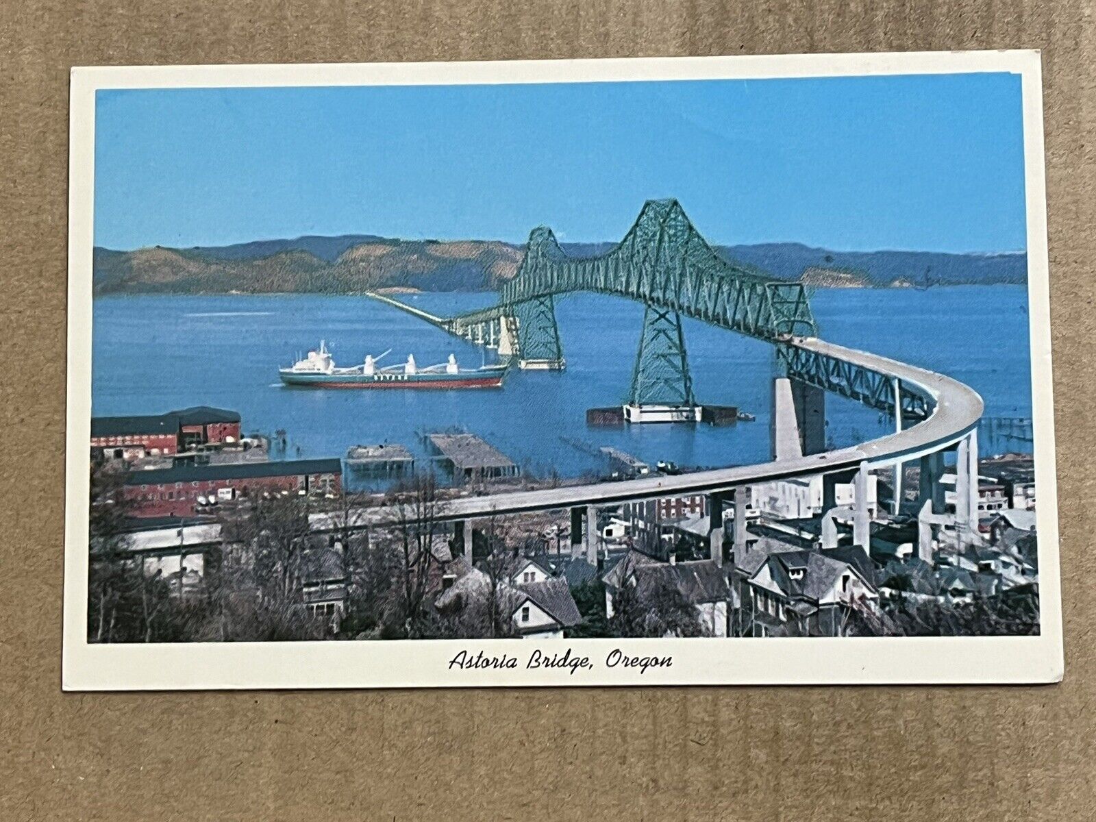 Postcard Astoria OR Oregon Bridge Columbia River Ship Washington Vintage PC