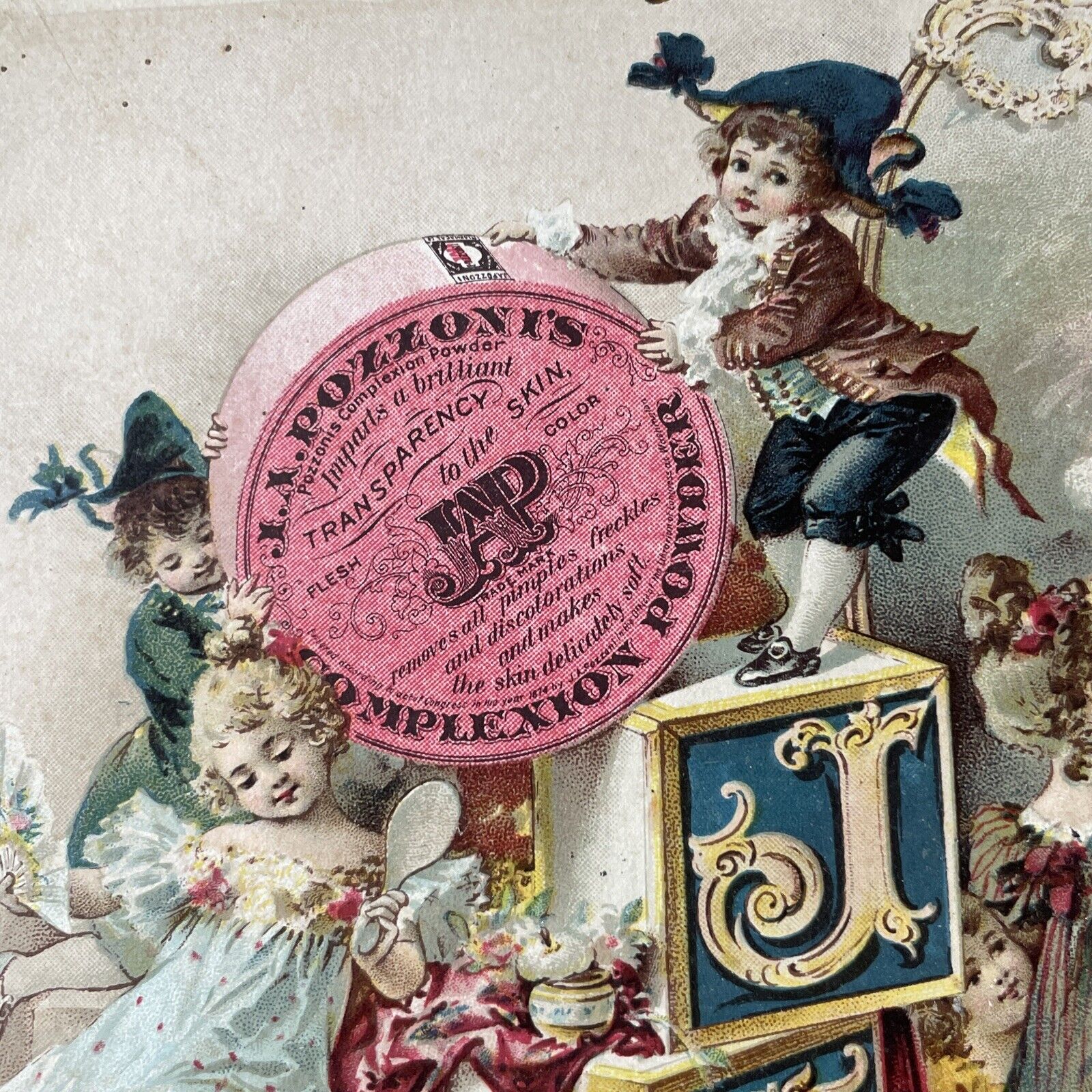 Antique 1898 Victorian Era Advertising DIE CUT CALENDAR Pozzoni’s Complexion Pow