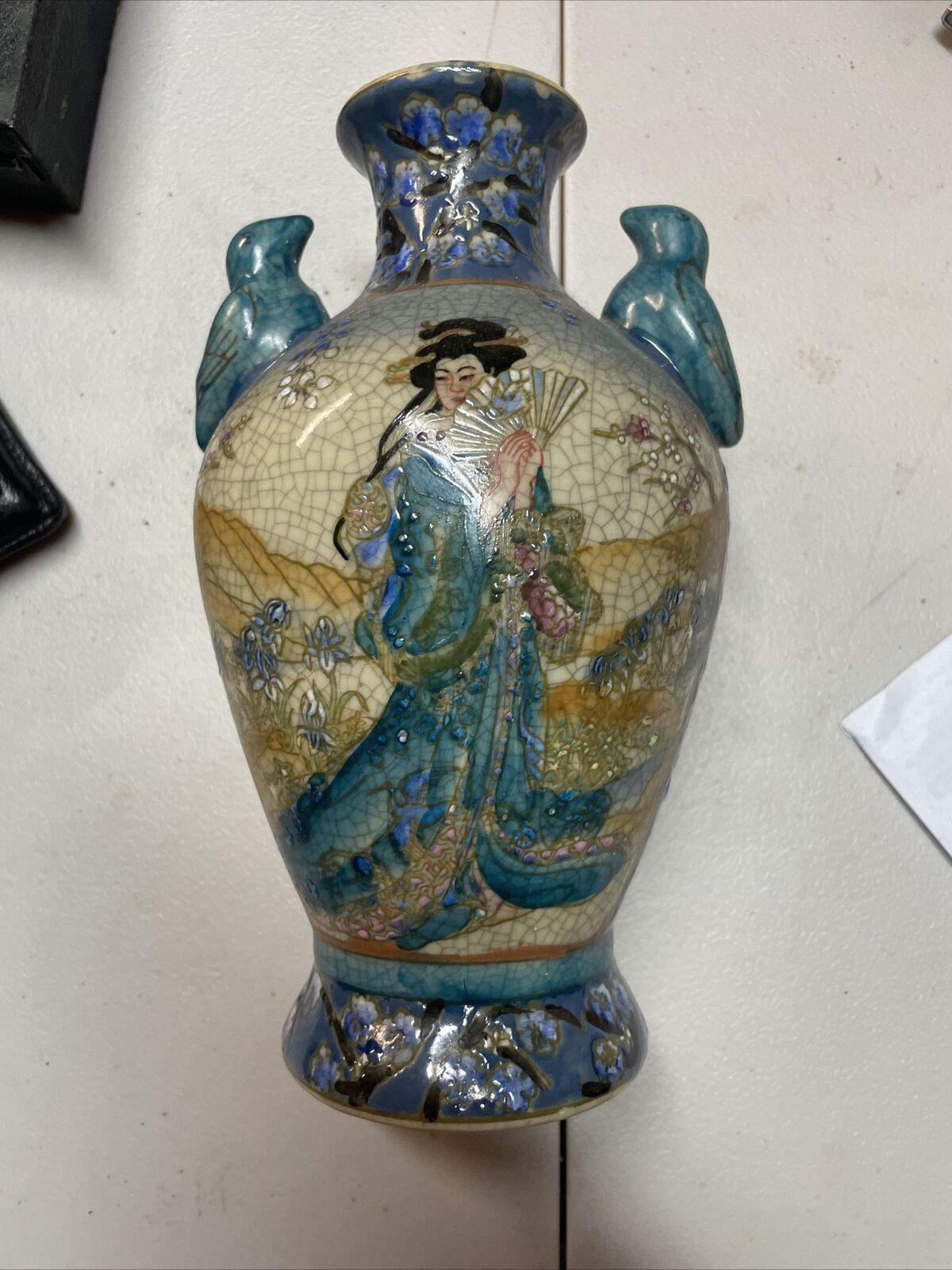 Chinese Distressed Crazed Craquelure Urn Type Vase Vintage 