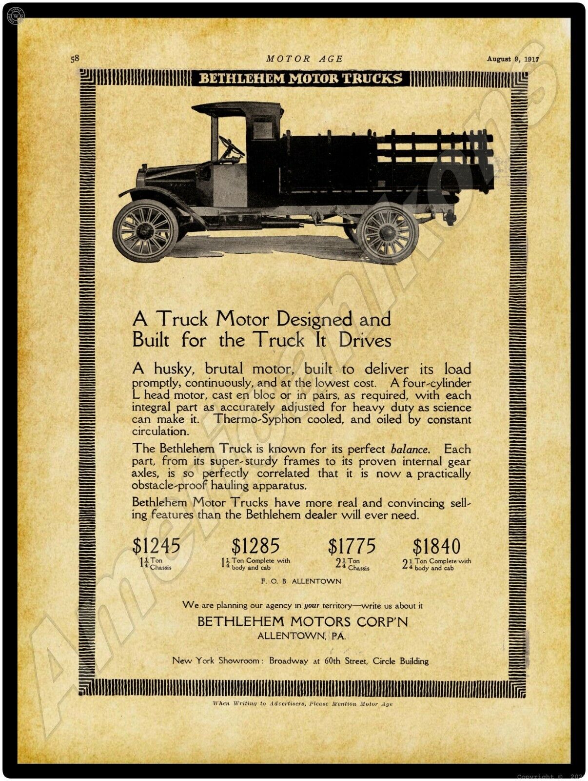 1917 Bethlehem Trucks of Allentown, Pennsylvania NEW Metal Sign - Large Size