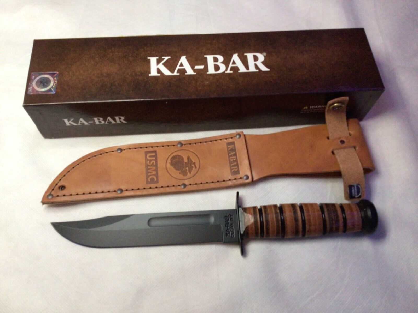 KA-BAR 1217 Fighting/Utility Knife USMC Leather Sheath Sharp Edge Made In USA