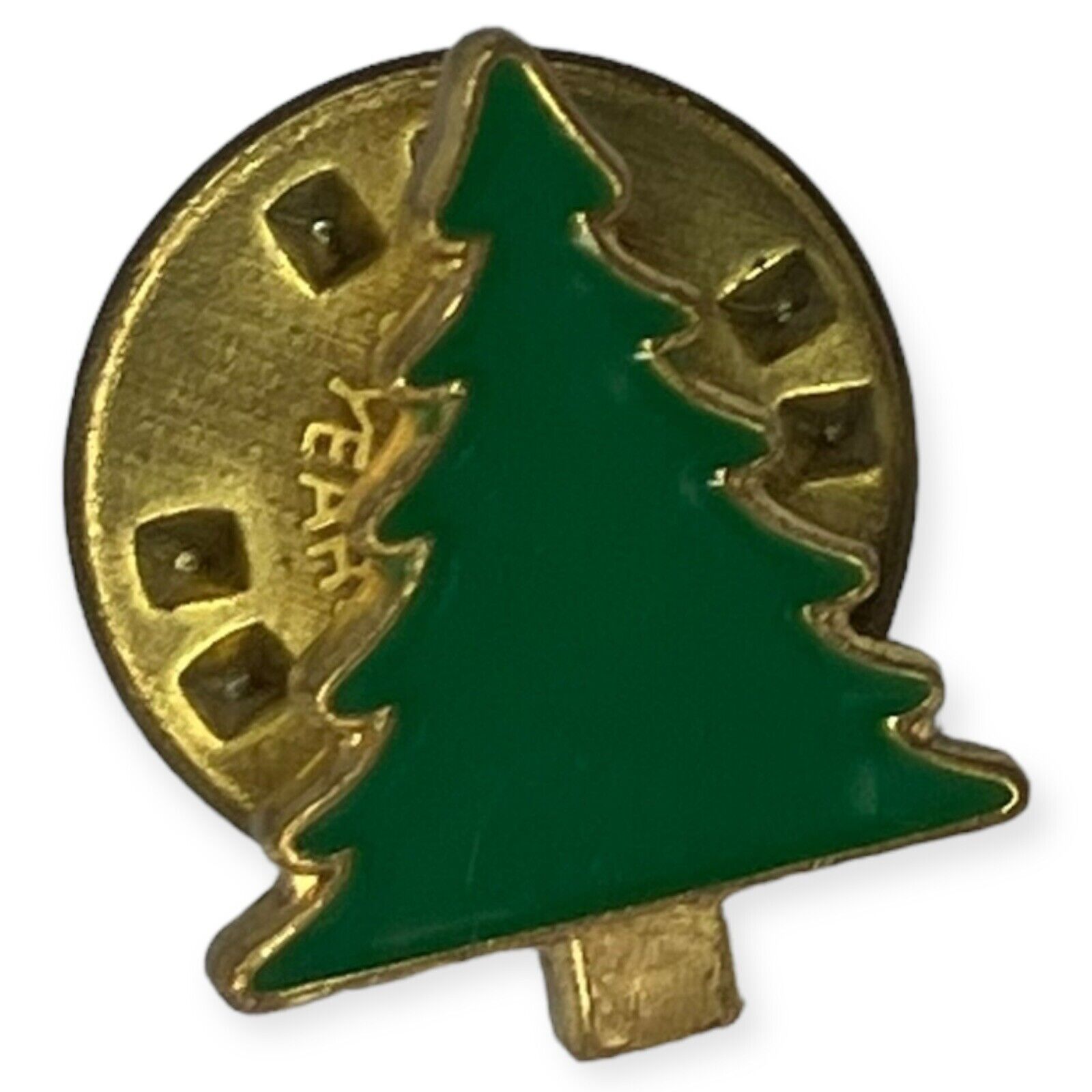 Christmas Tree Evergreen Holiday Gold Tone Green Enamel Vintage Lapel Pin B8D
