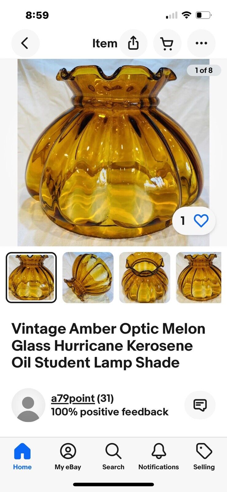 Vintage Amber Optic Melon Glass Hurricane Kerosene Oil Student Lamp Shade