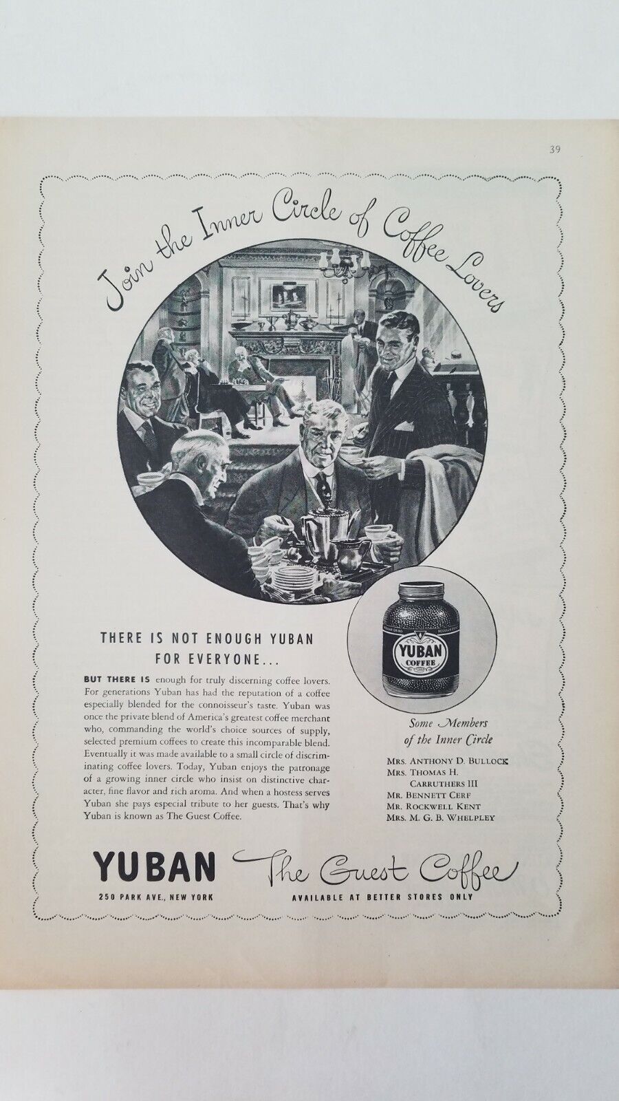 1946 jar Yuban coffee join Inner Circle of coffee lovers vintage ad