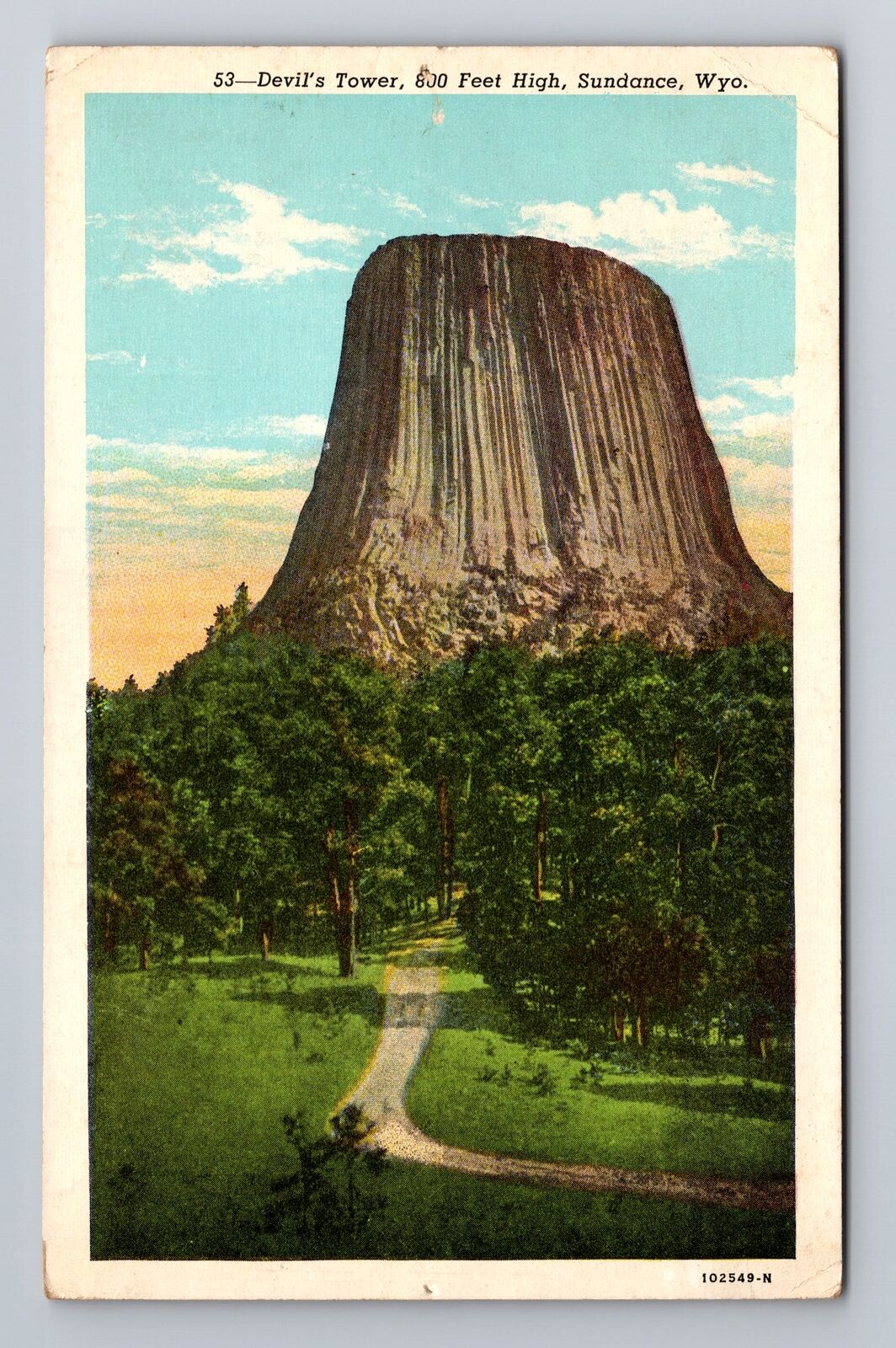 Sundance WY-Wyoming, Devil\'s Tower, Natural Rock Formation, Vintage Postcard