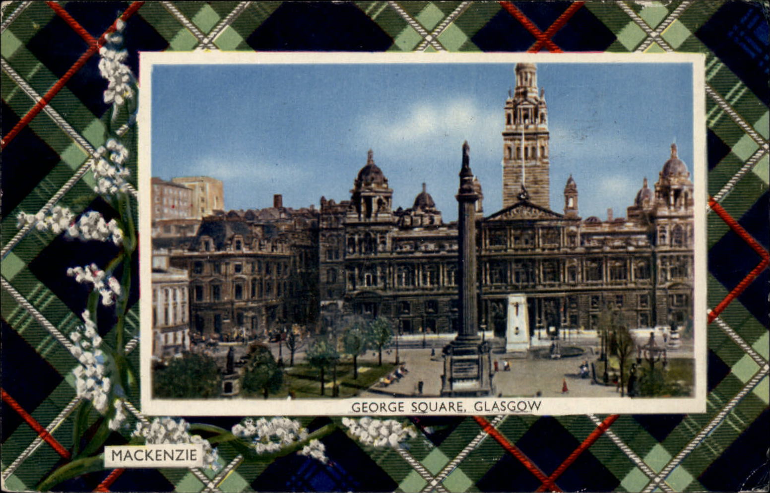Glasgow Scotland United Kingdom George Sq Mackenzie Clan Tartan 1958 postcard