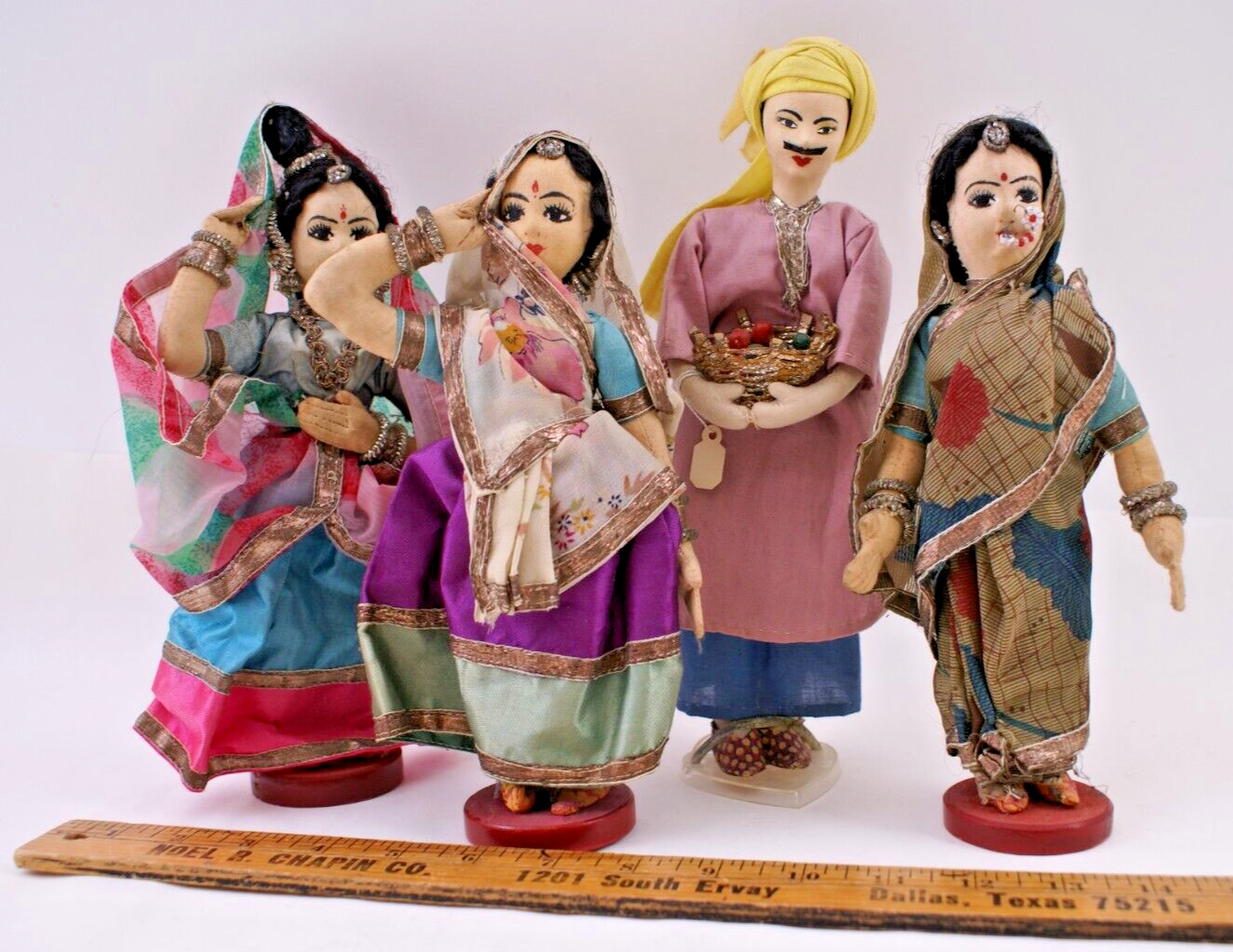 4 VINTAGE HANDMADE MIDDLE EAST INDIA / INDIAN CLOTH DOLLS CIRCA 1960'S