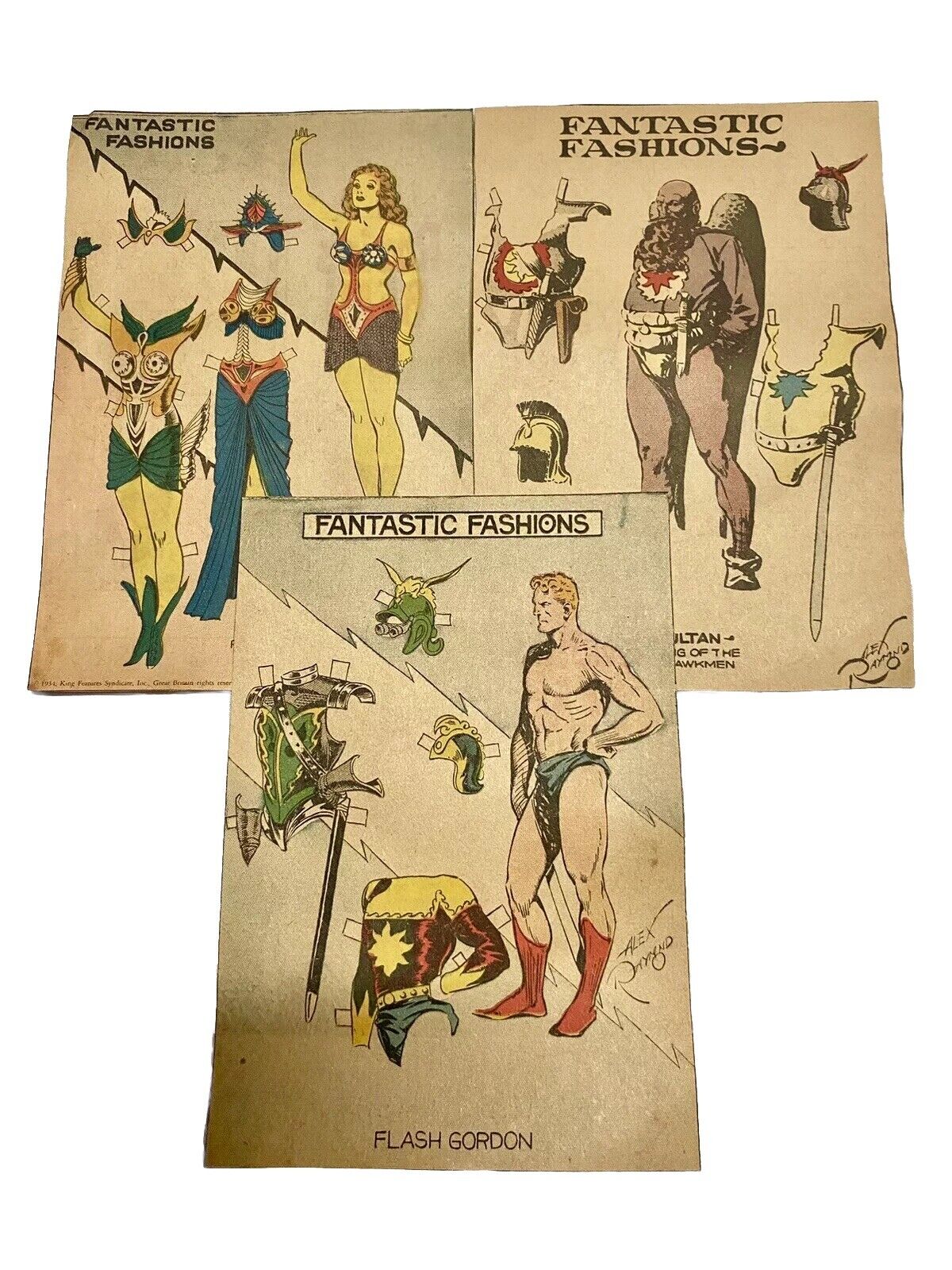 RARE Flash Gordon by Alex Raymond - 1934 Sunday Comics Paper Doll 3 Sheets