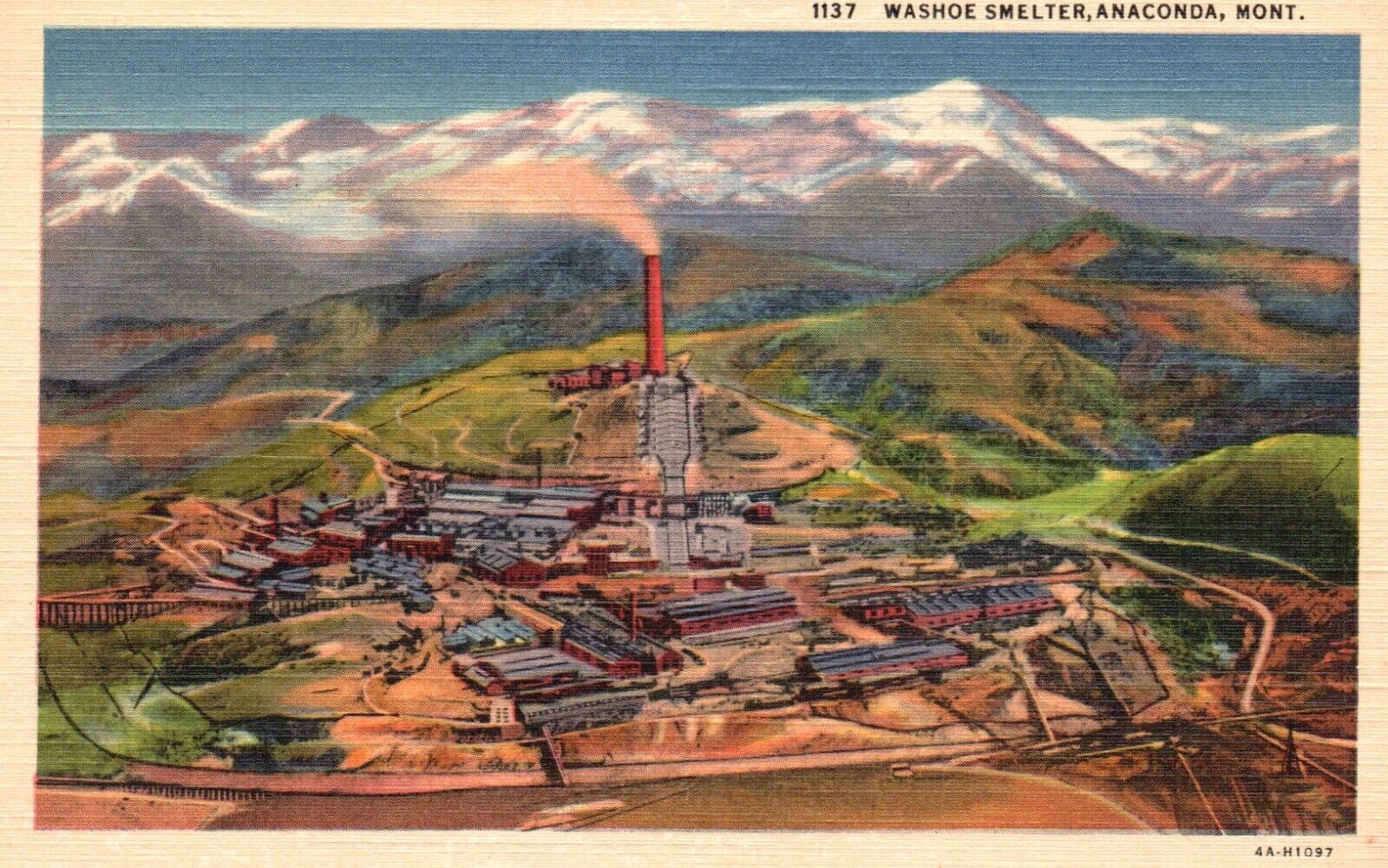 Postcard MT Anaconda Montana Washoe Smelter 1934 Linen Unposted Vintage PC H3460