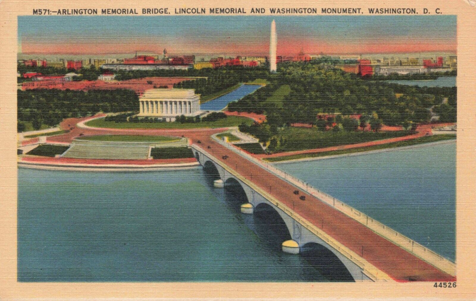 Postcard DC Washington Arlington Memorial Bridge Lincoln Memorial Monument Cars