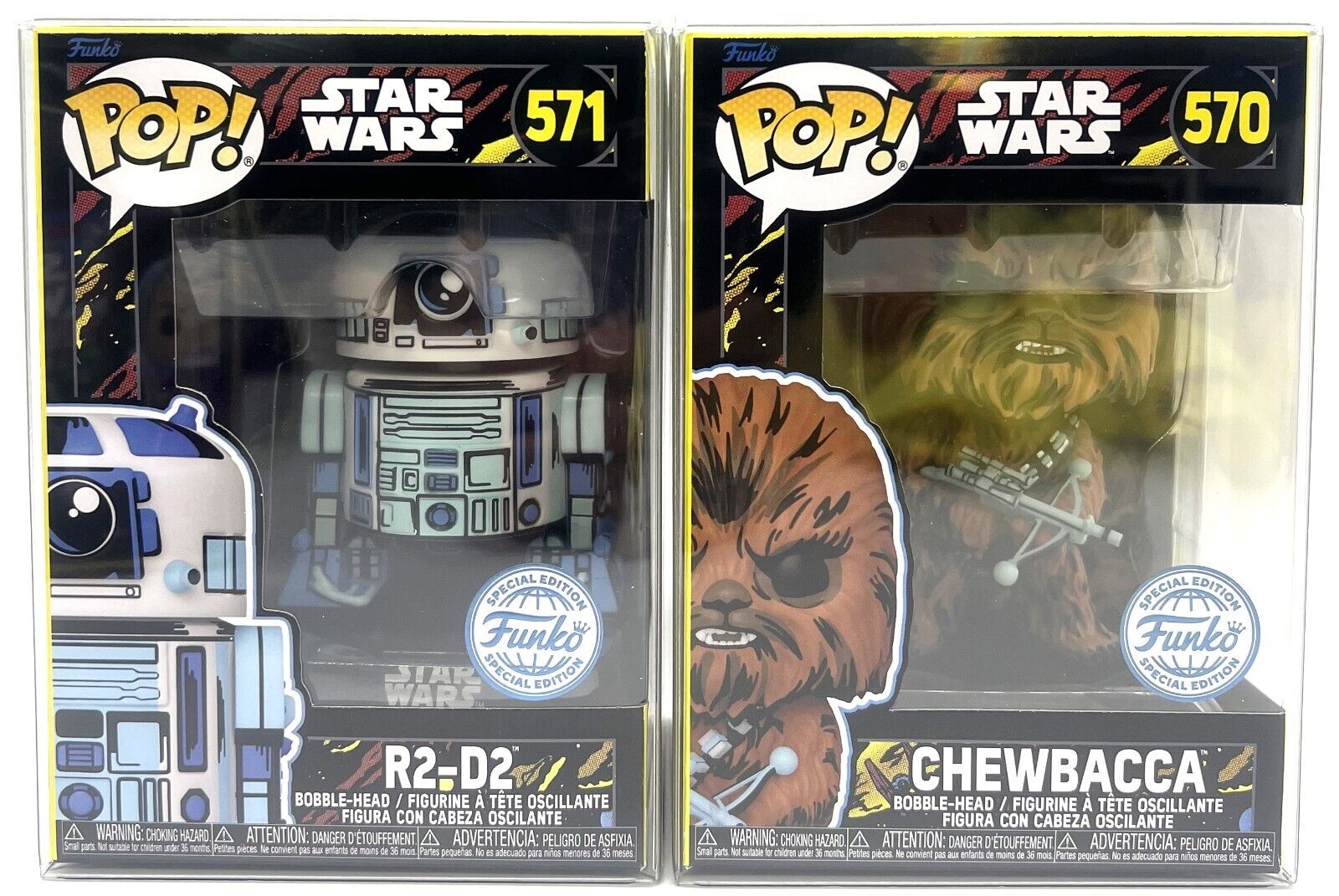 Funko Pop Star Wars Retro Series Chewbacca #570 & R2-D2 #571 Special Edition