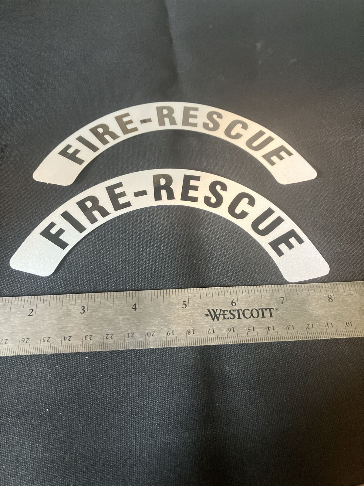 1 PAIR (2) - FIREFIGHTER HELMET DECALS CRESCENT (Fire-Rescue)