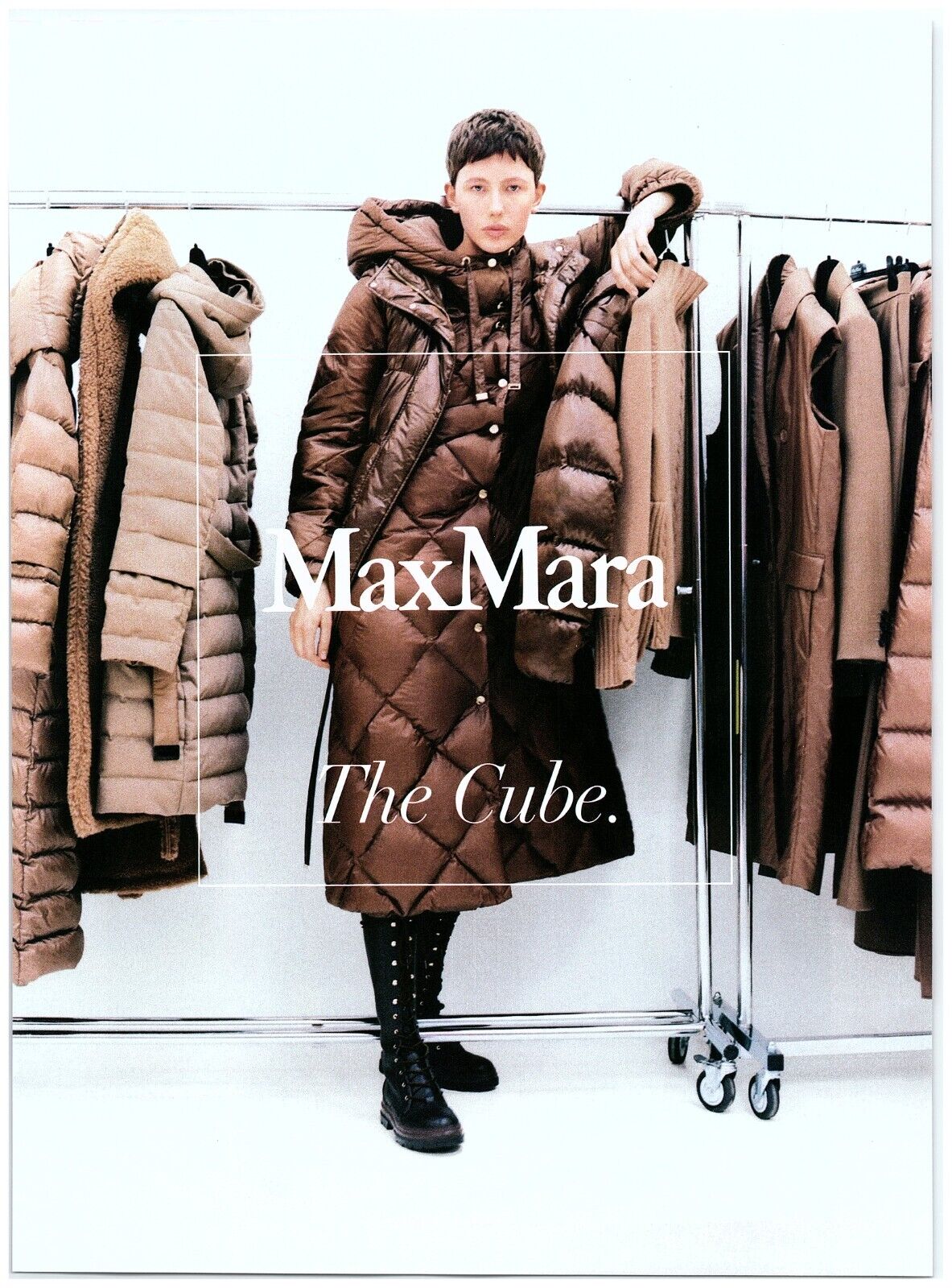 2022 Max Mara Print Ad, The Cube Collection Roland Jacket In Brown Camel Coats