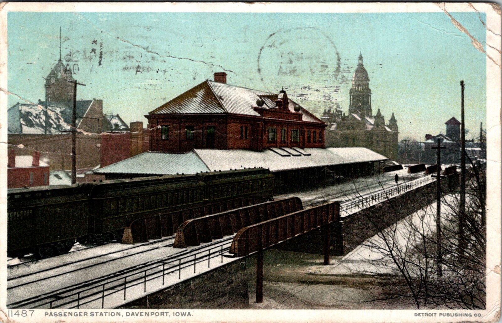 Davenport, Iowa Passenger Train Station 1910 Antique Postcard J116