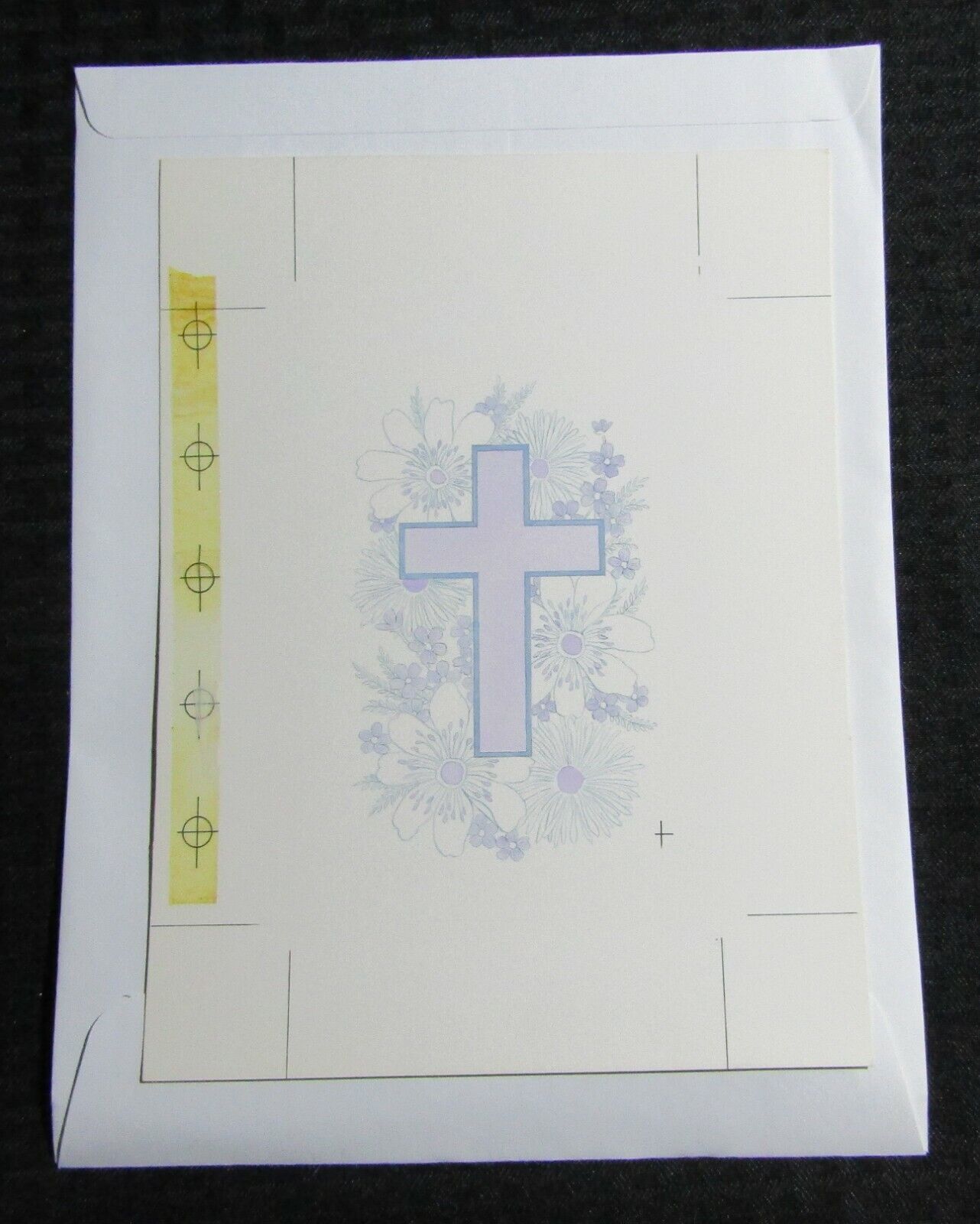 IN SYMPATHY Lavendar Cross with White Flowers 7.5x10\