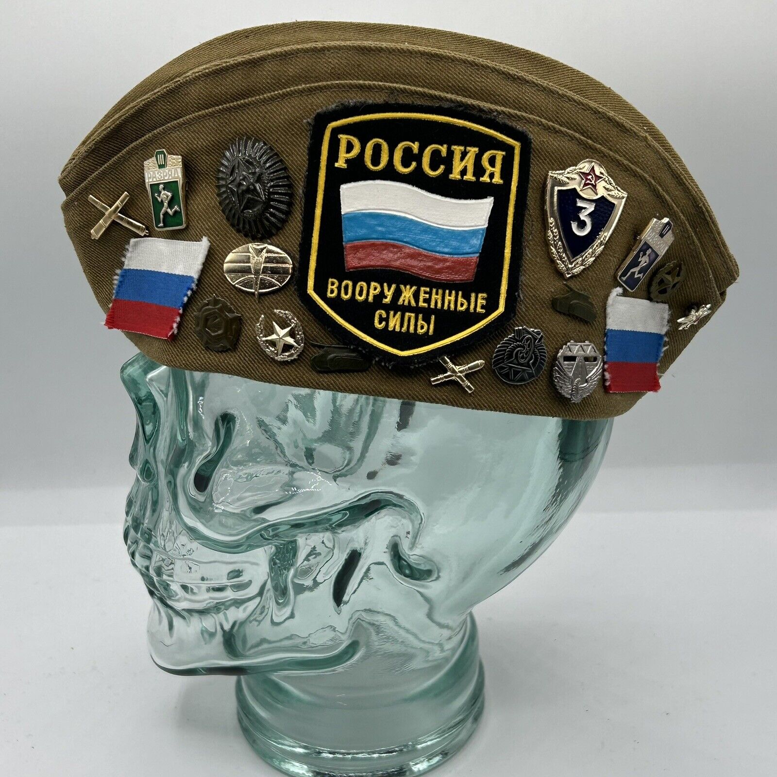 Vintage Pilotka Military Side Cap Soviet Soldier Hat Pins