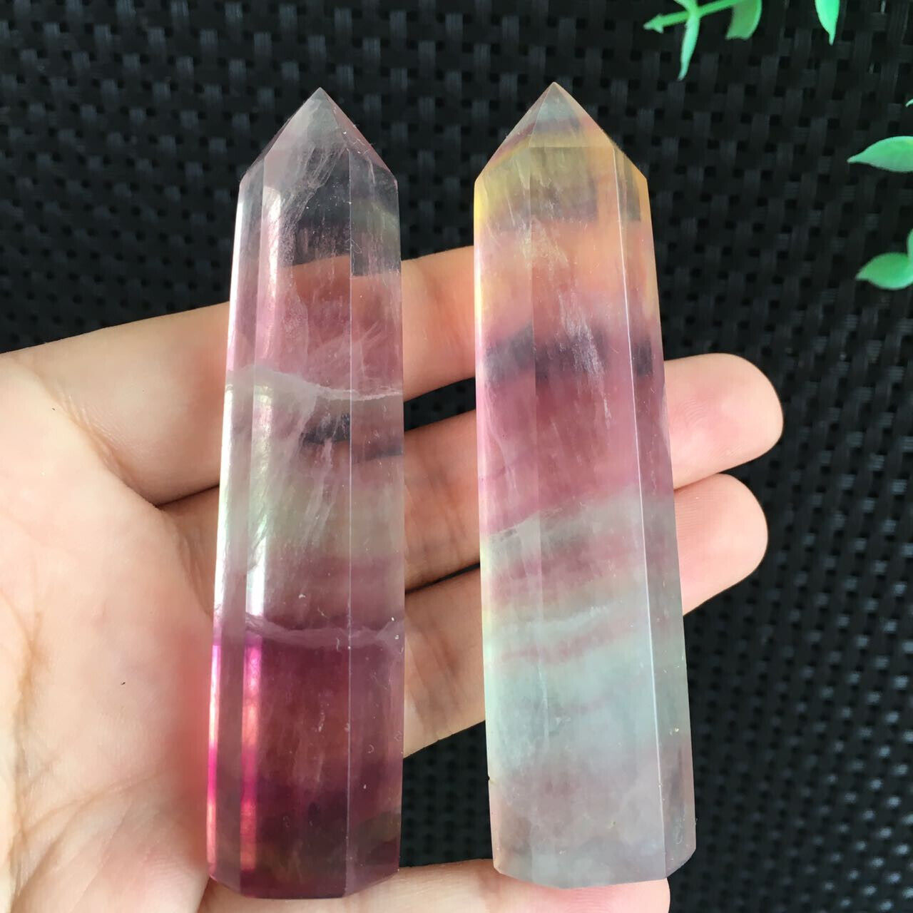 122g 2pcs Rainbow Candy Fluorite Point Tower Quartz Crystal Specimens Healing