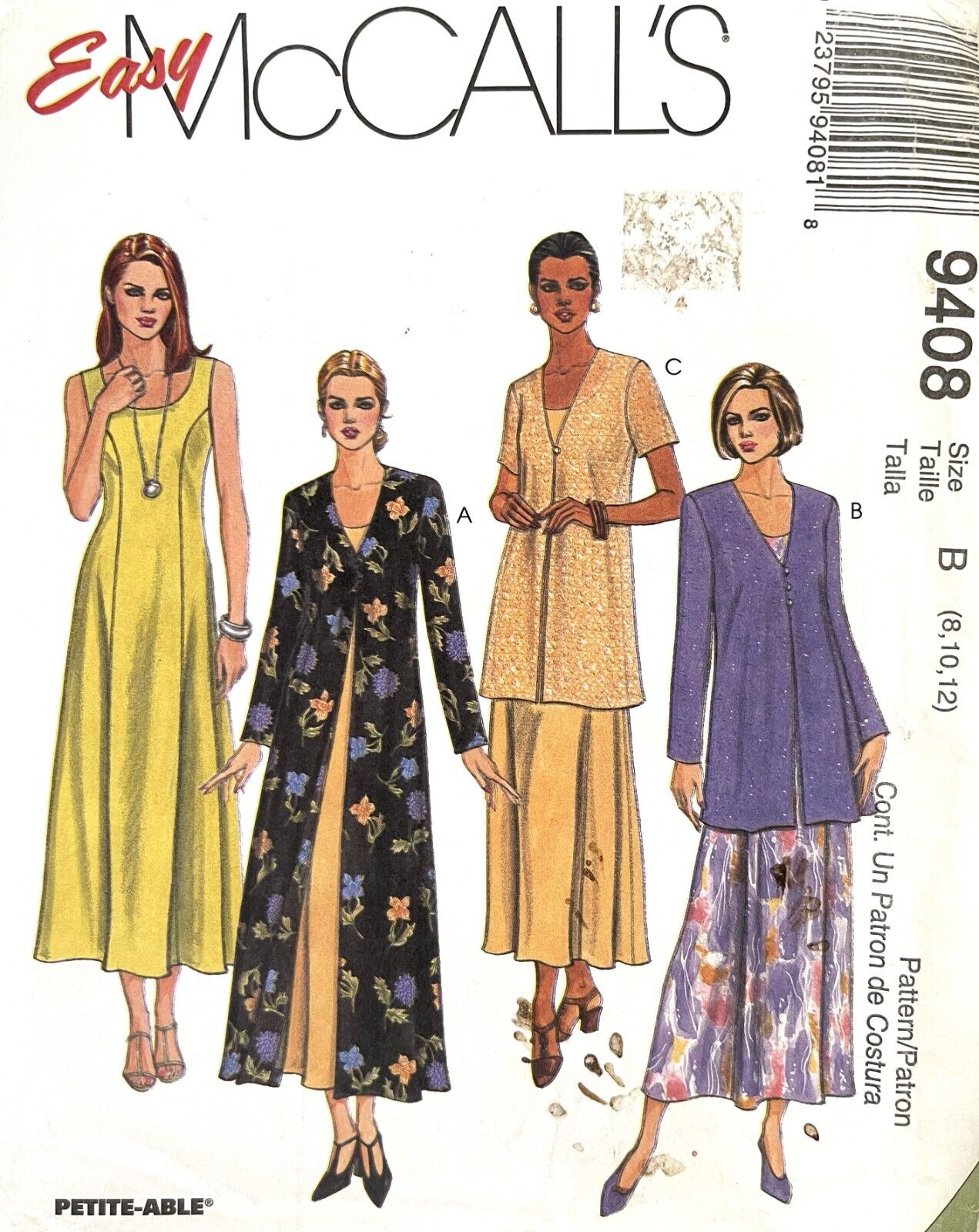 1990\'s McCall\'s Misses\' Dress,Duster,Jacket Pattern 9408 Size 8-12 UNCUT