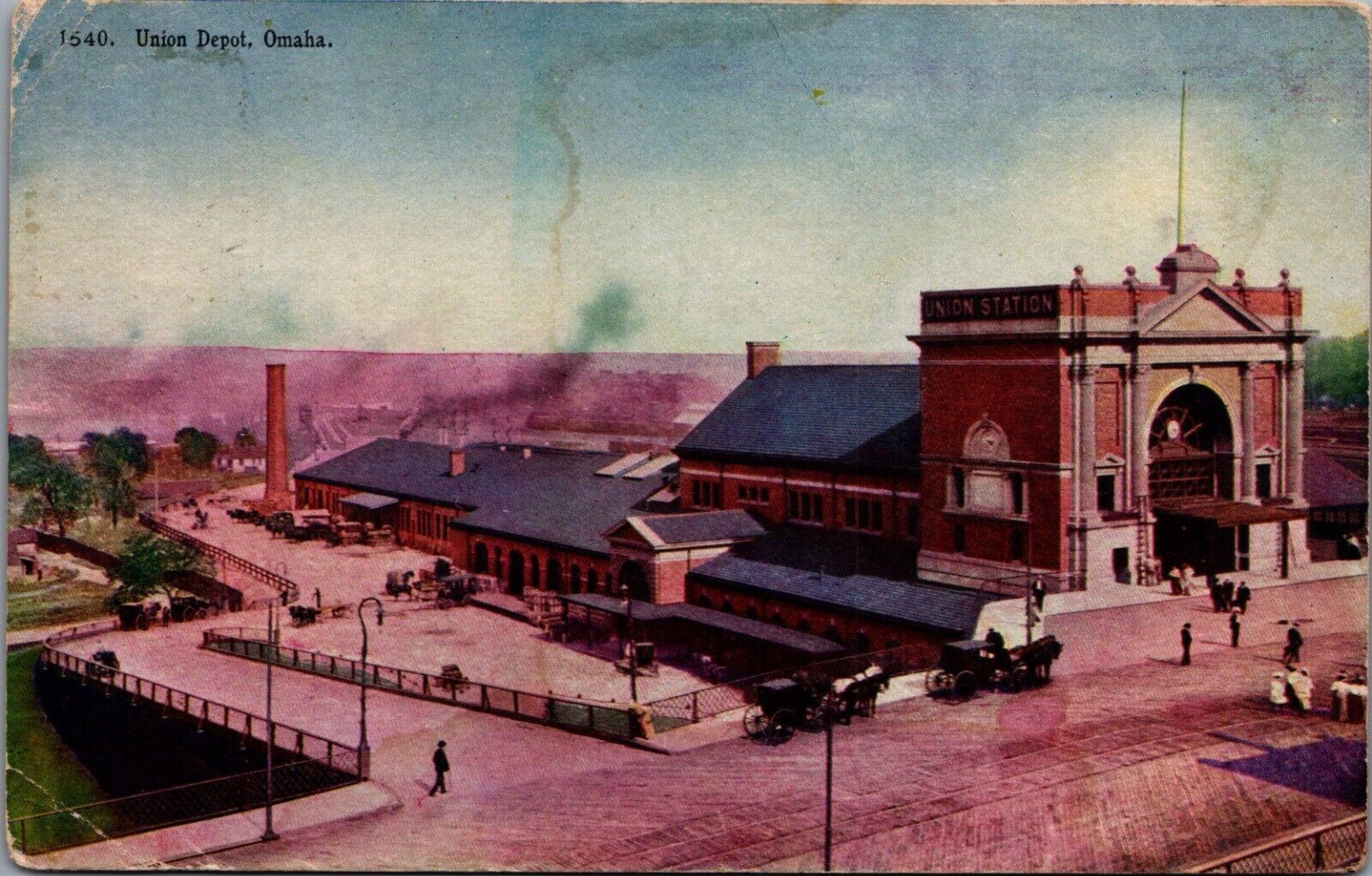 Omaha Nebraska Union Depot Station Horse Buggy Postcard Posted 1907