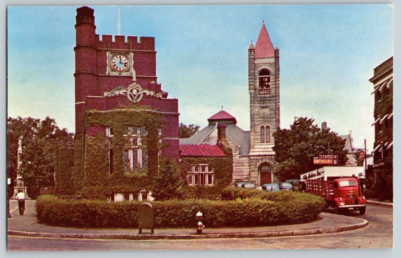 Vintage Postcard~ Library, Church, & Tavern~ Nashua, New Hampshire~ NH