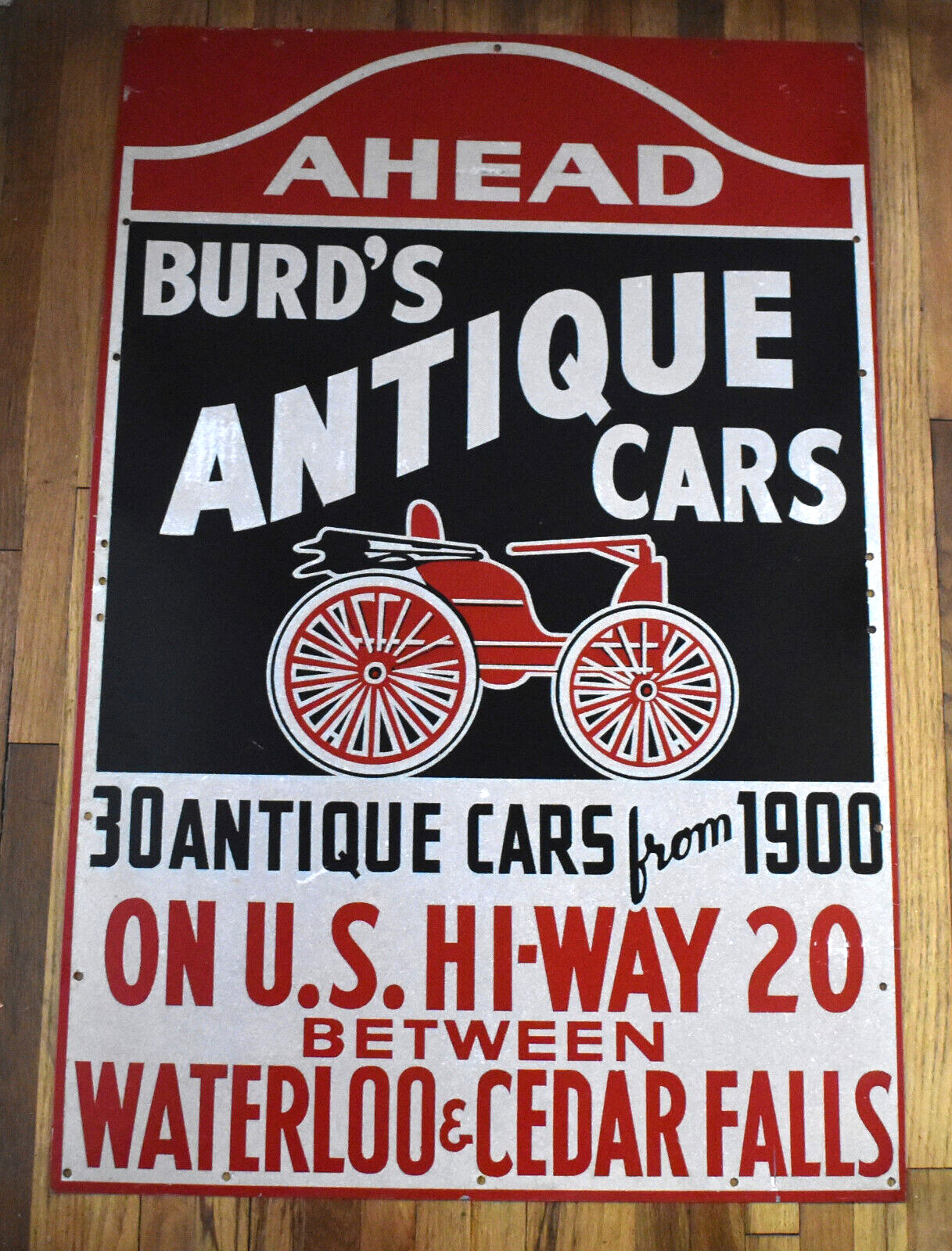 Vintage Burds Antique Cars Auto Museum Waterloo Cedar Falls IA Advertising SIGN