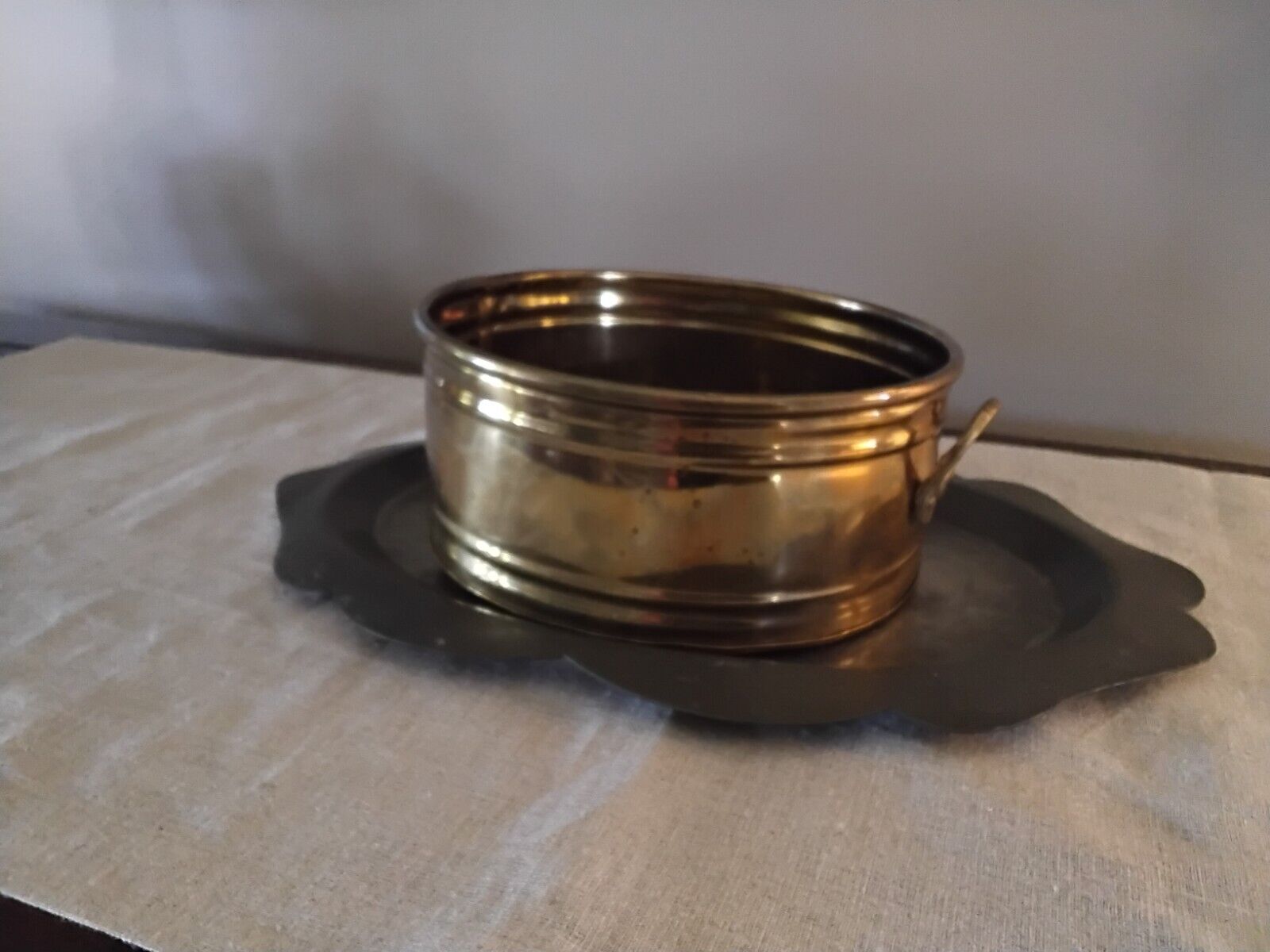 Vintage Round Shaped Brass Planter With Handles Made In India