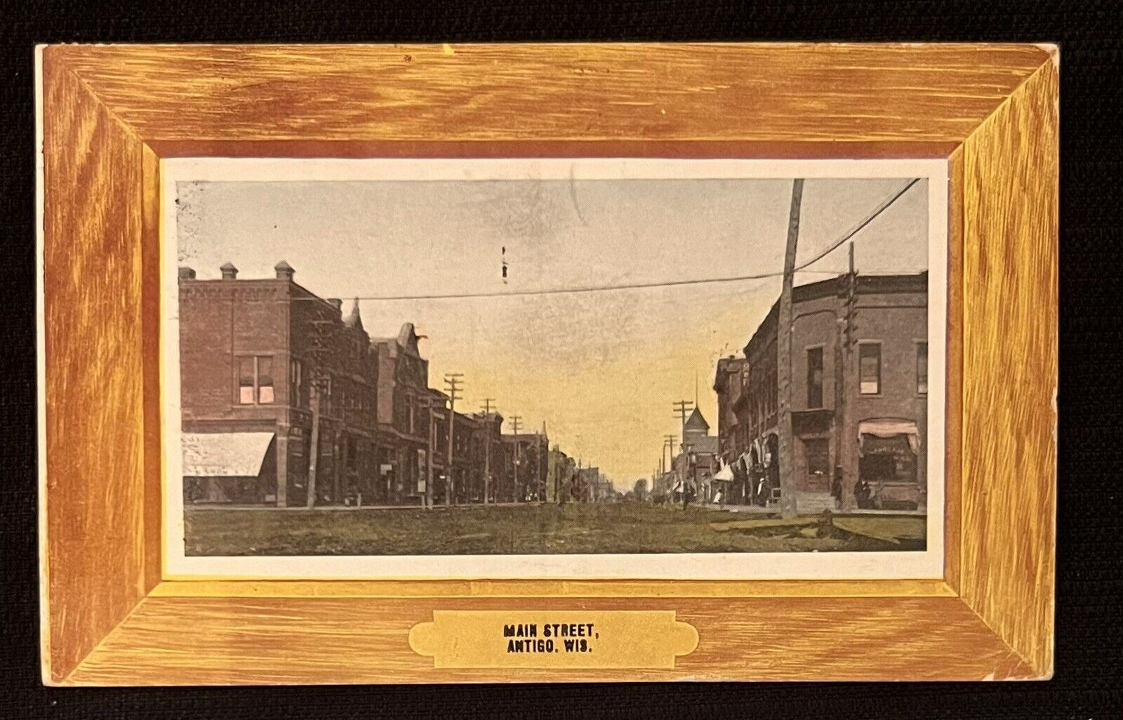 1908 Postcard Antigo Wisconsin Main Street View Framed Flag Cancellation     A4