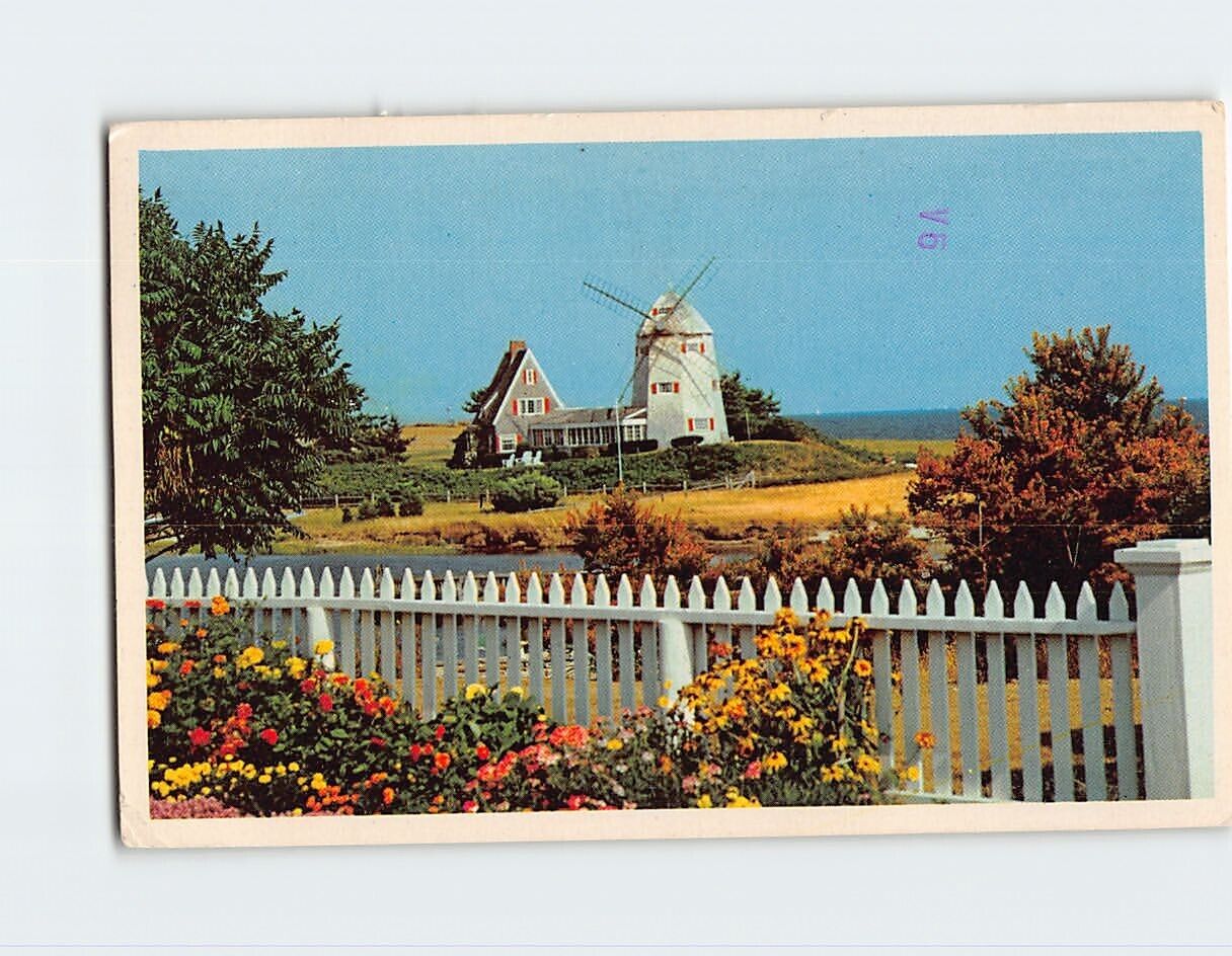 Postcard A Windmill and Typical Cape Cod White Picket Fence Massachusetts USA