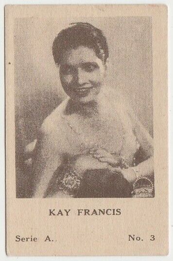 Kay Francis vintage 1930s Dos Amigos Tobacco Card - Series A #3 Film Star E2