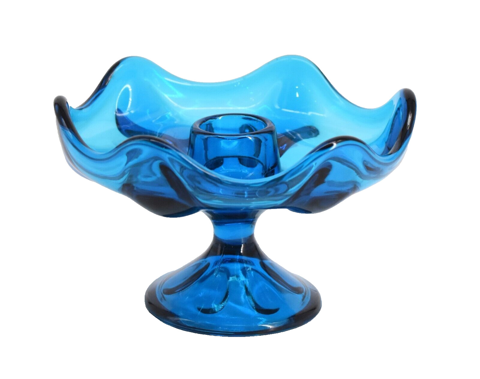VTG VIKING Glass BLUENIQUE Six Petal EPIC Single CANDLE HOLDER Blue MCM 4.75\