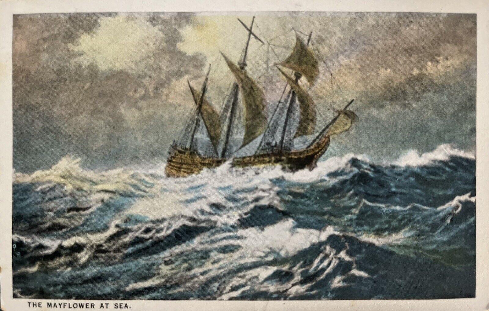 The Mayflower At Sea Postcard Nautical Gale Winds Ship Boat