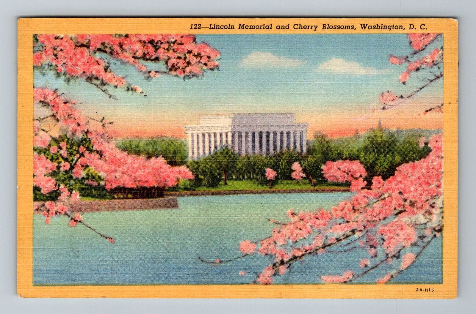 Washington D.C. Blooming Cherry Blossoms Lincoln Memorial Vintage Postcard