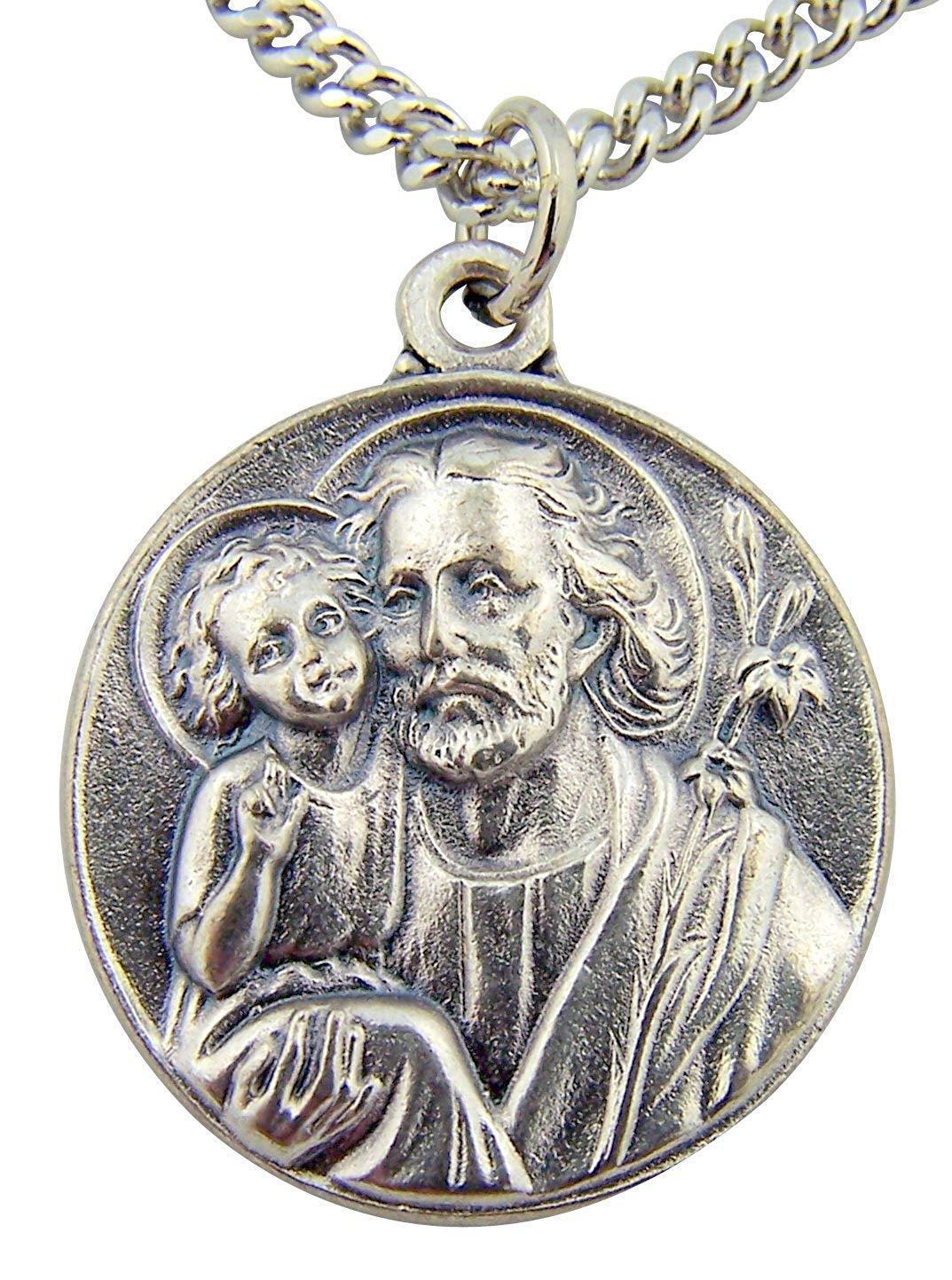 Silver Toned Base Patron Saint Joseph the Worker Father Medal, 7/8 Inch