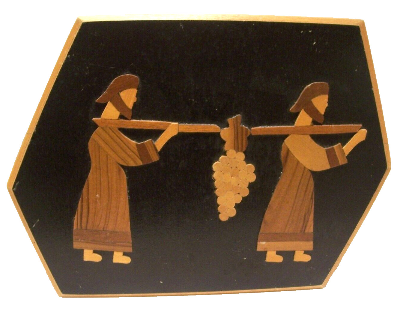 Vintage Israeli Olive Wood Wall Hangings Hand Carved Inlay Folk Art Judaica