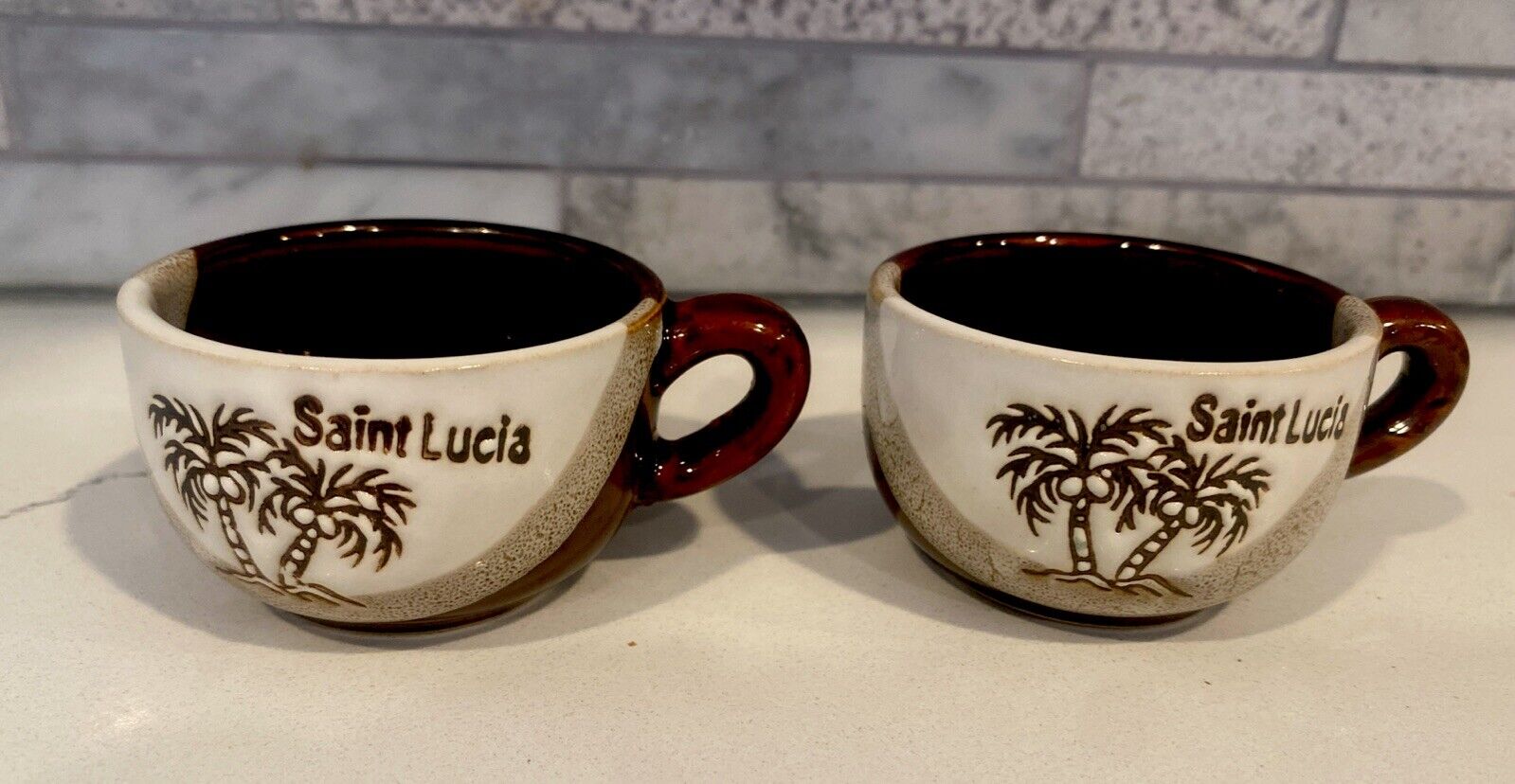 Saint Lucia  Coffee Cups Expresso Set Of Two Palm Trees