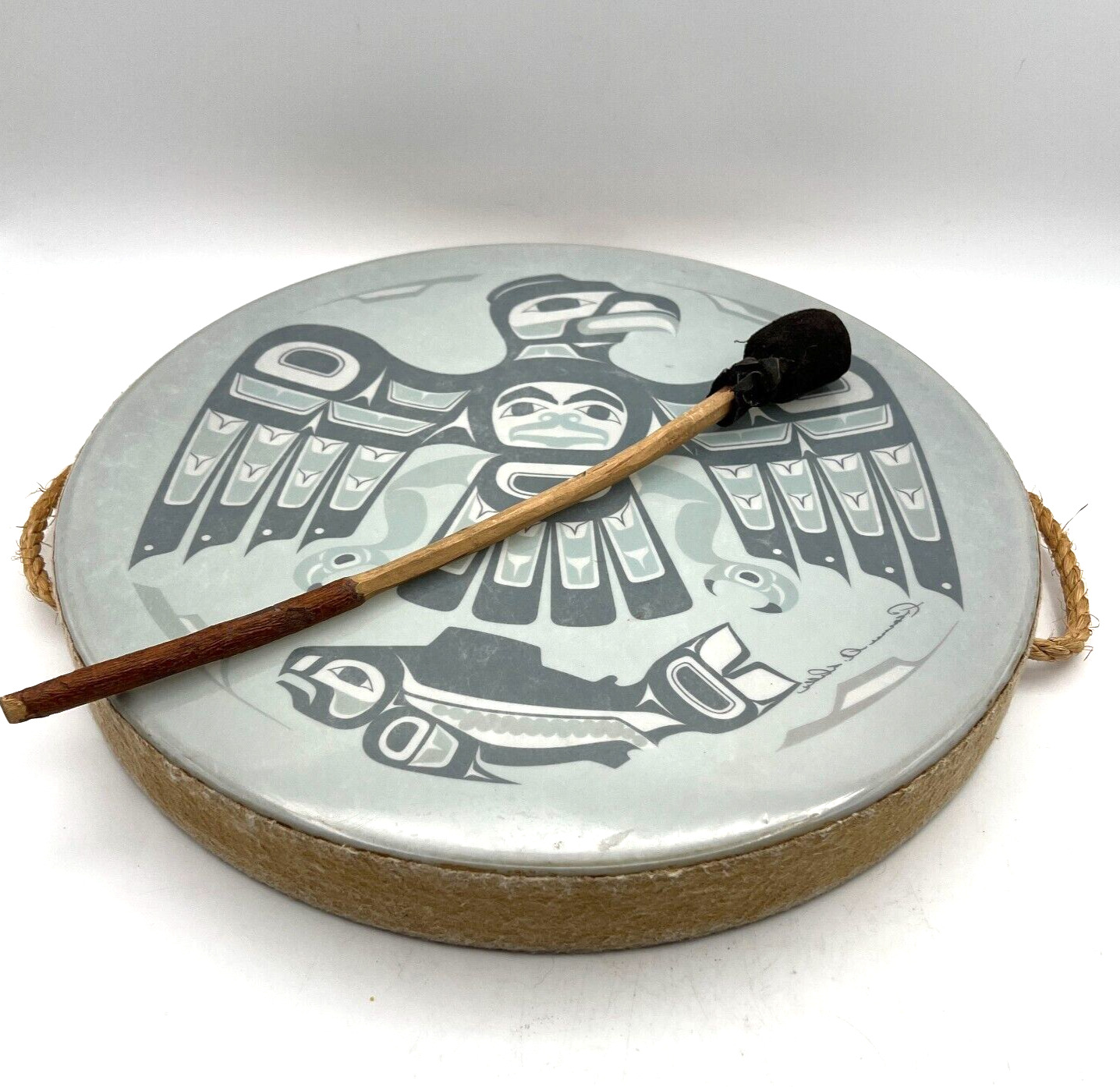 Vintage Northwest Coast Indian Haida Hand Drum Signed Clarence A. Wells 14\