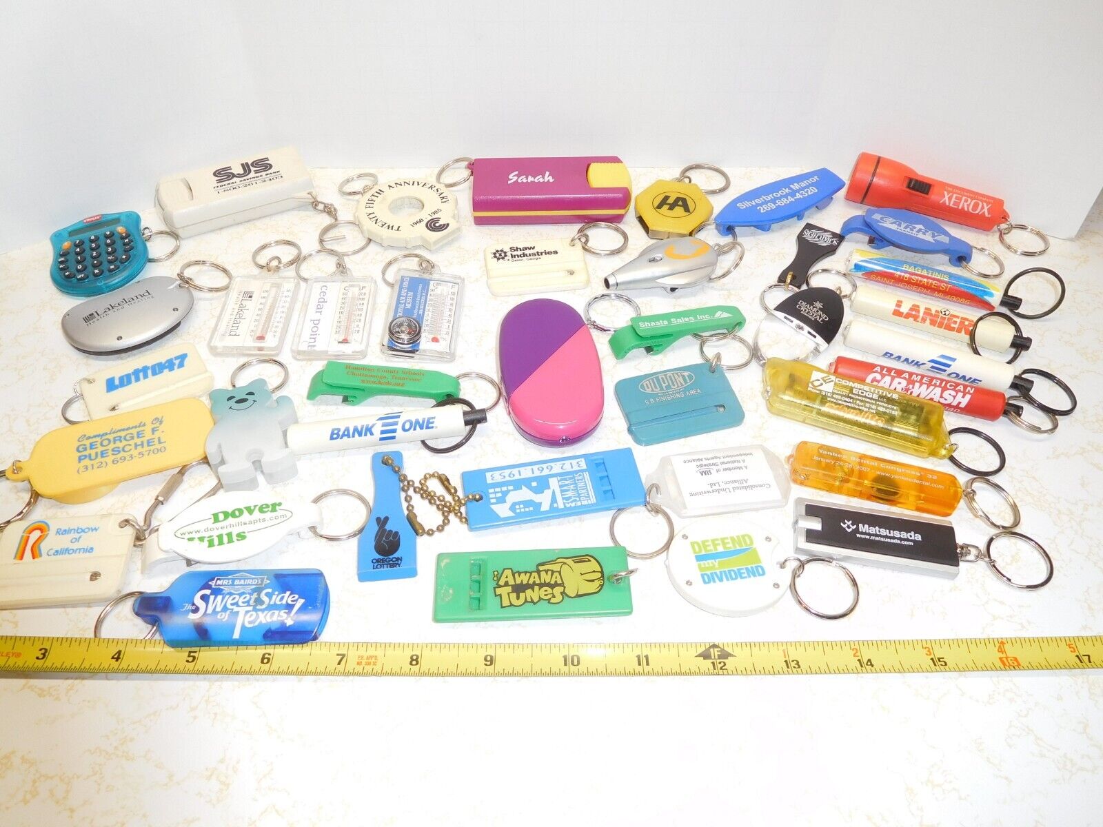 39 Vintage Practical Useful Utility Brand Advertising Key Chains ~Openers,FlashL