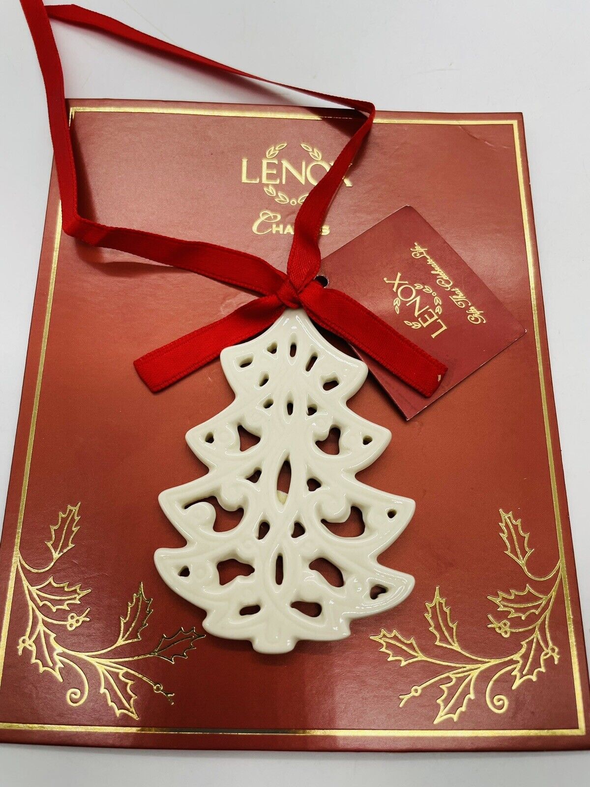 Lenox Charms Tree Porcelain Ornament Gift Tag Ivory Small