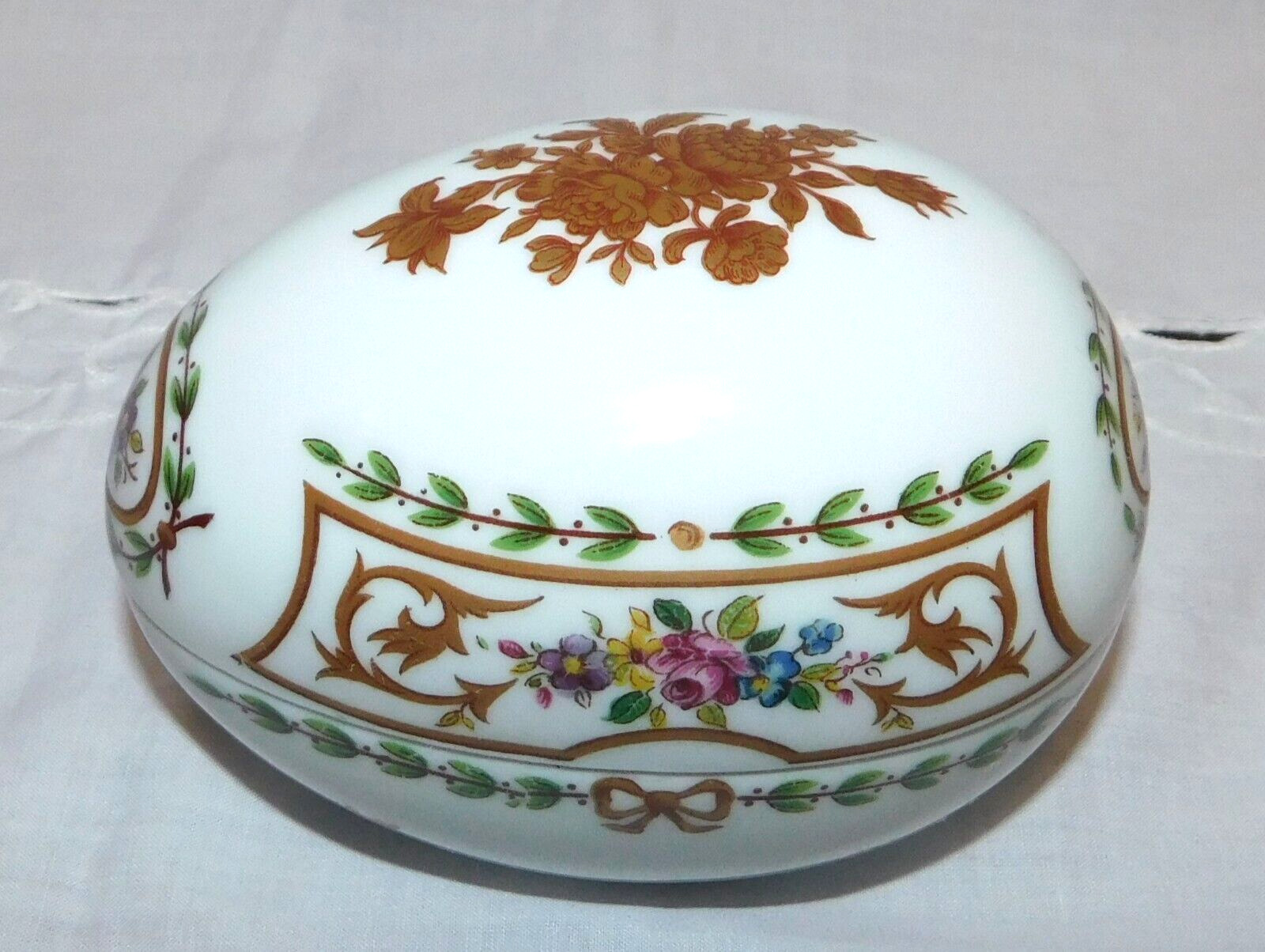 Limoges France Egg Shaped Porcelain Trinket Box