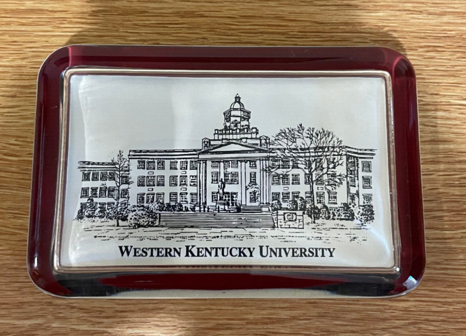 Vintage Western Kentucky University Paperweight Glass Cherry Hall 4.25x2.75x1 in