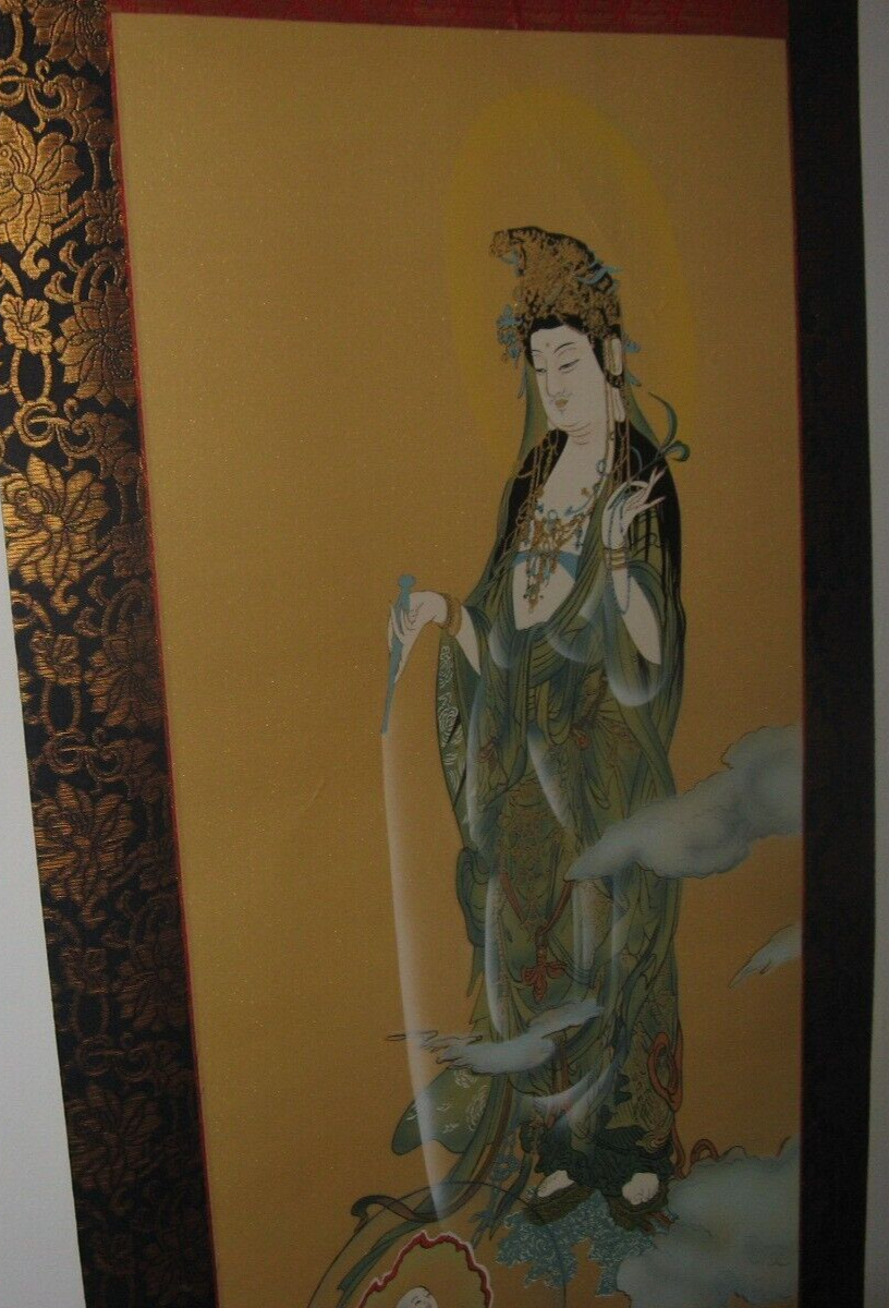 Kwan Yin Buddha Scroll Scene, Symbols & Calligraphy- 60\