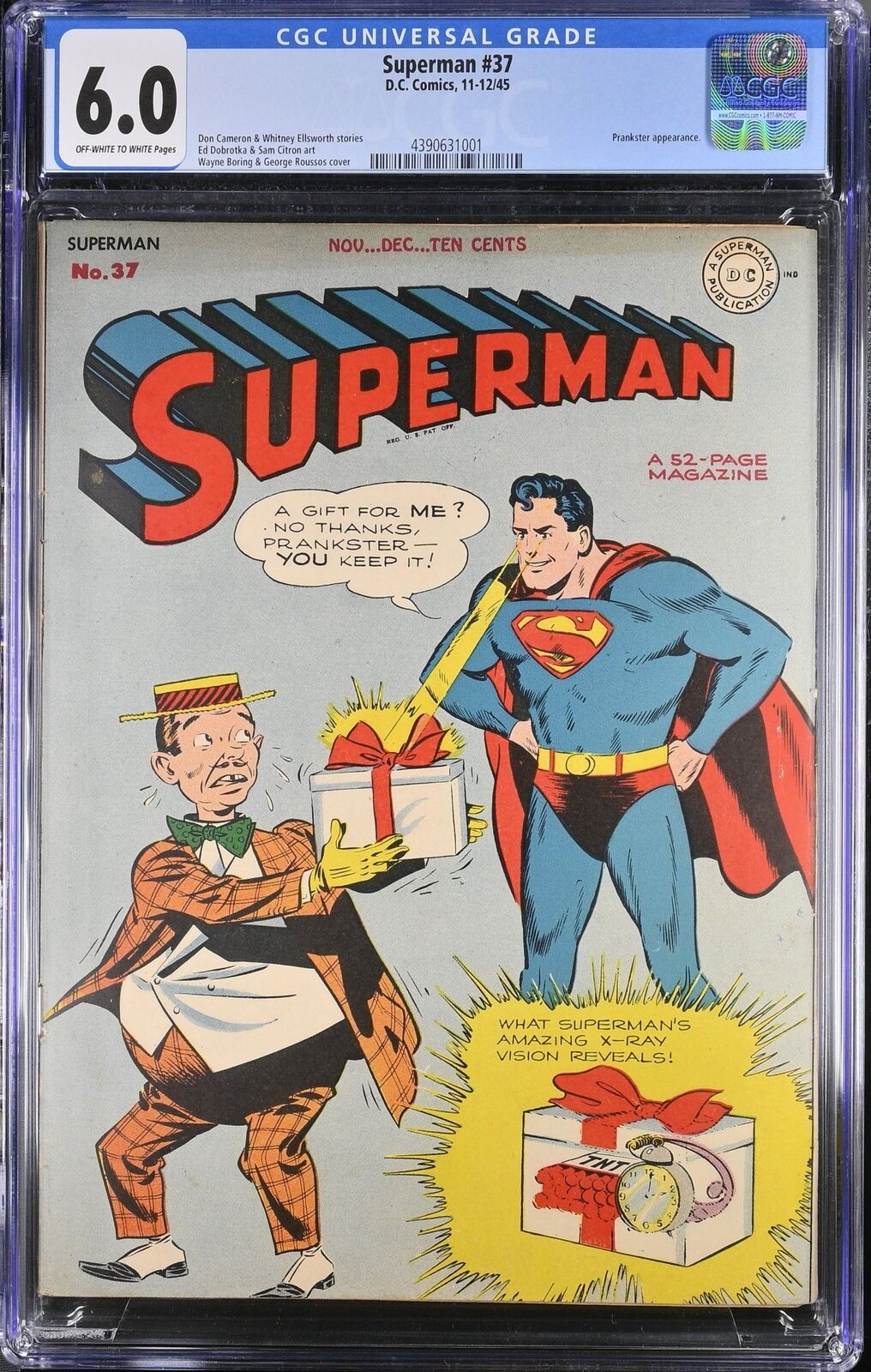 Superman #37 CGC FN 6.0 Off White to White Wayne Boring Cover Prankster 1945