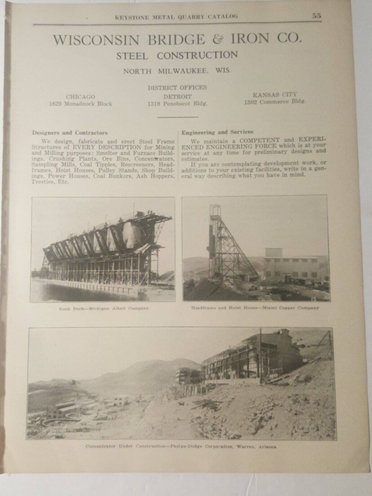 1928 vintage print ad Wisconsin Bridge & Iron Company Milwaukee Mine Mining